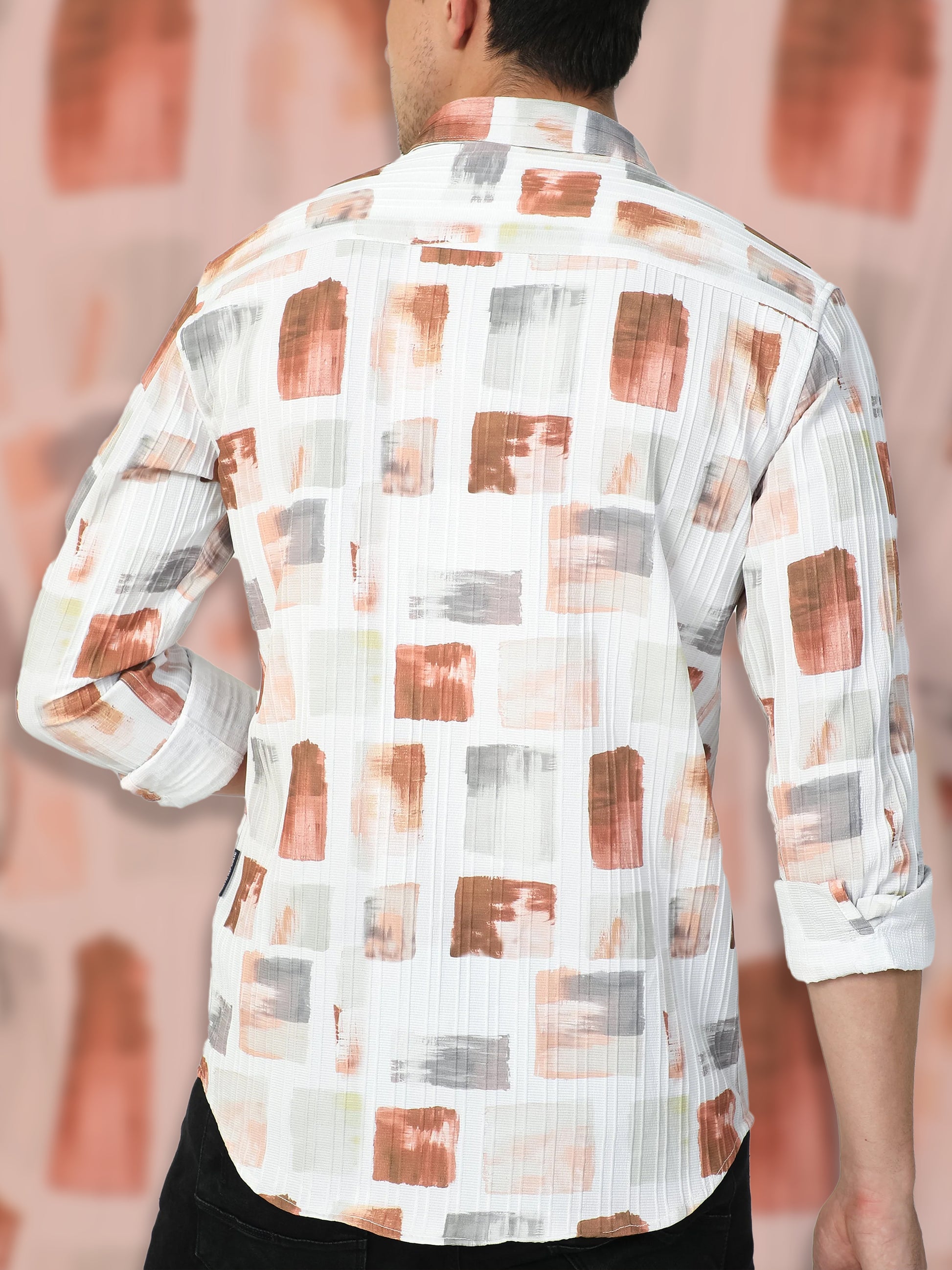 orange brush strokes abstract men's printed shirt