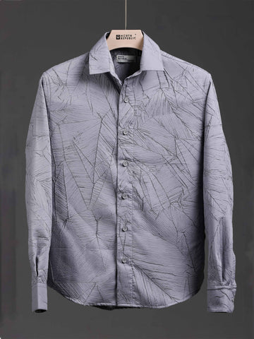 Soft Finish Leaf Pattern Foiling print Shirt | Grey