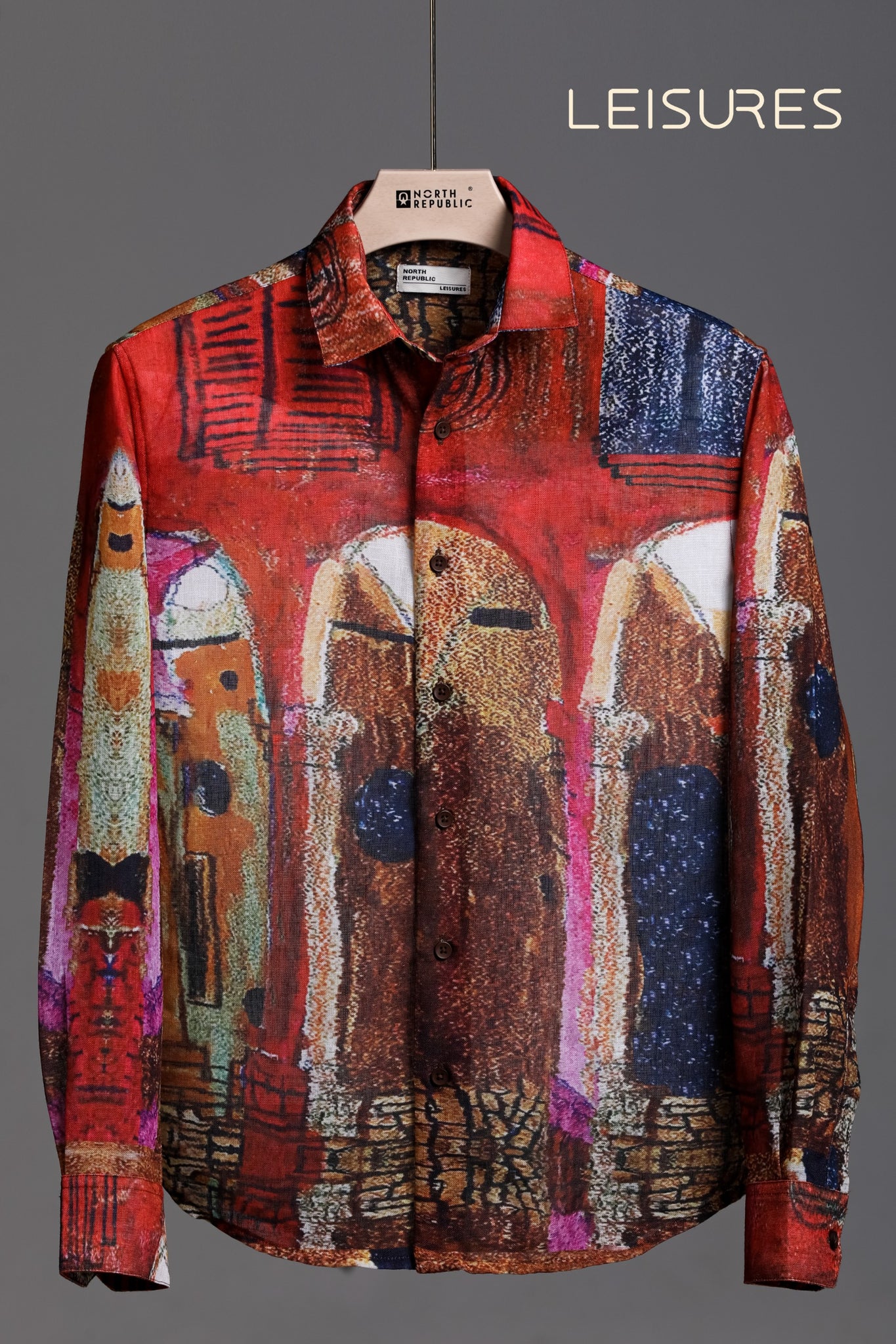 Trendy Red Rust Contemporary Abstract Paint Art Printed Shirt