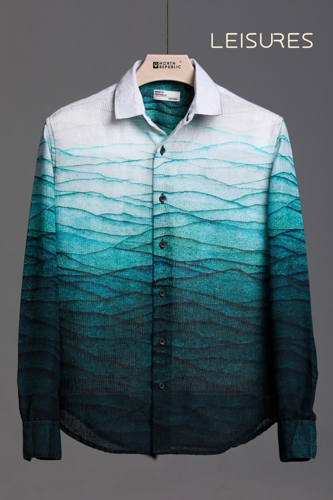 Trendy Sea Blue Sea Waves Print Men's Printed Shirt