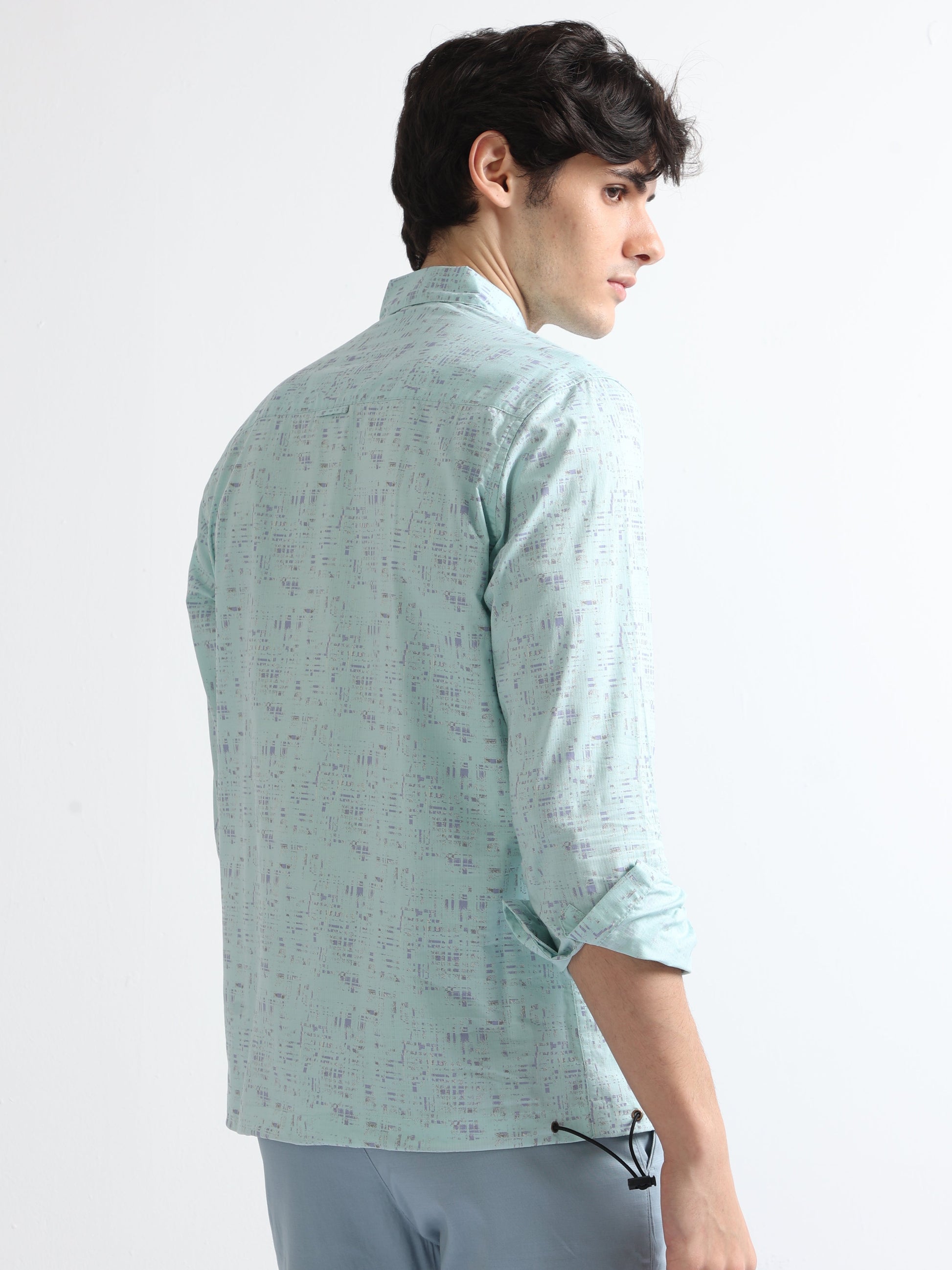 Buy Abstract Digital Printed Drawcod Shirt Online.