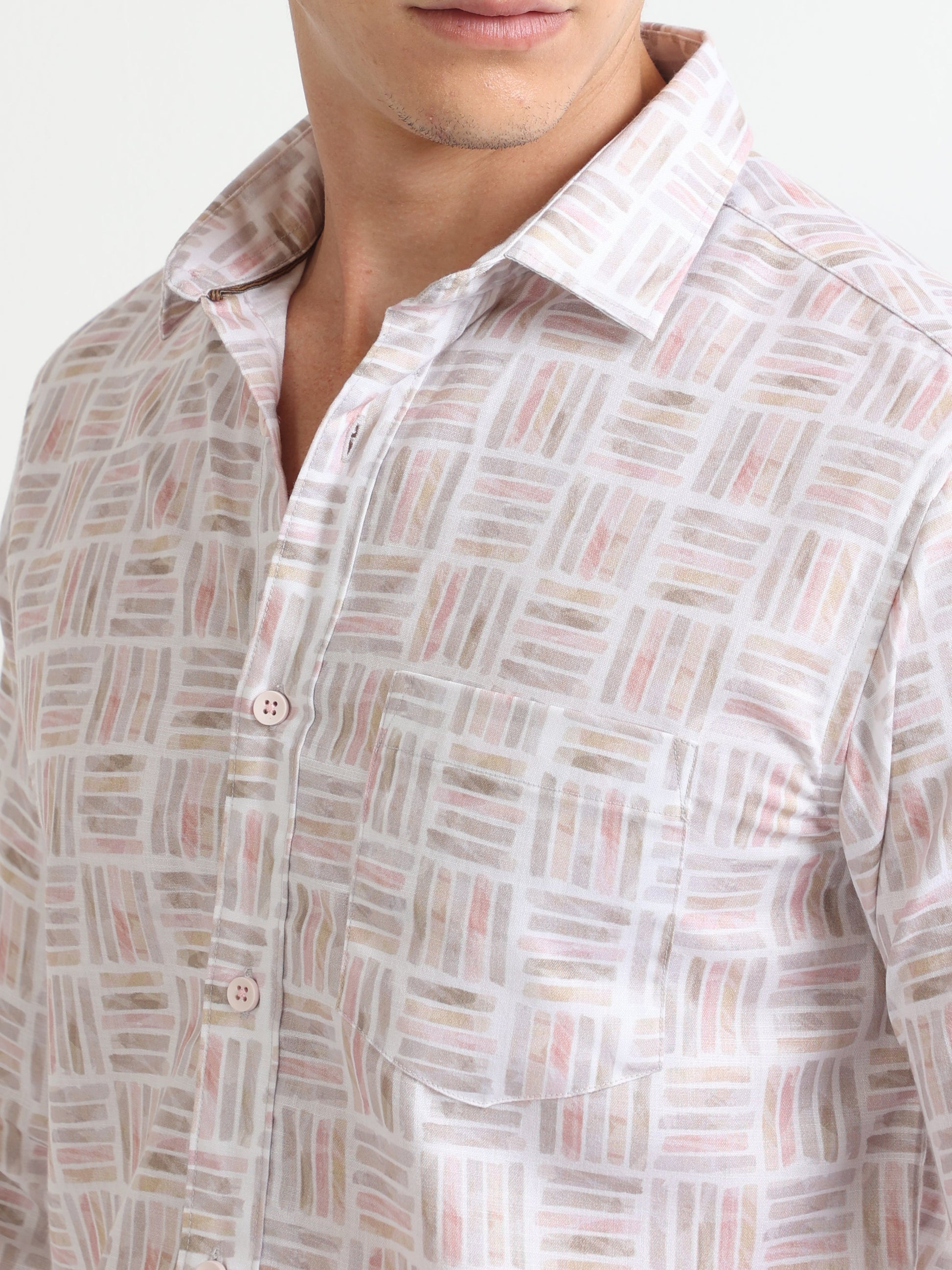 cream abstract men's digital printed shirt