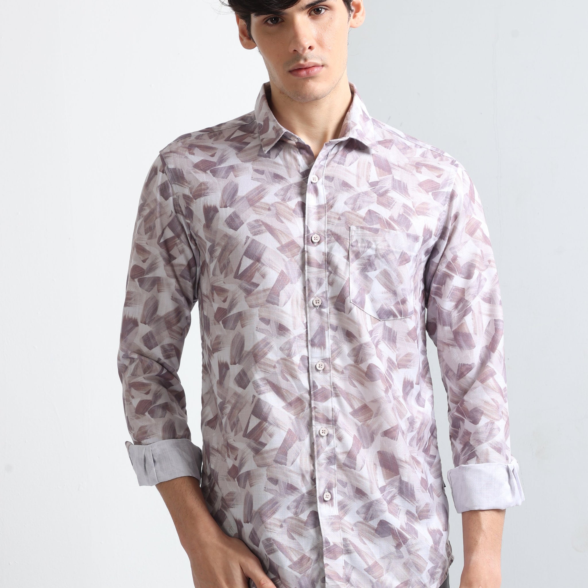 beige abstract men's digital printed shirt