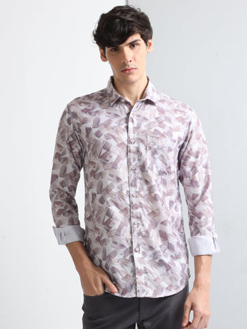 beige abstract men's digital printed shirt