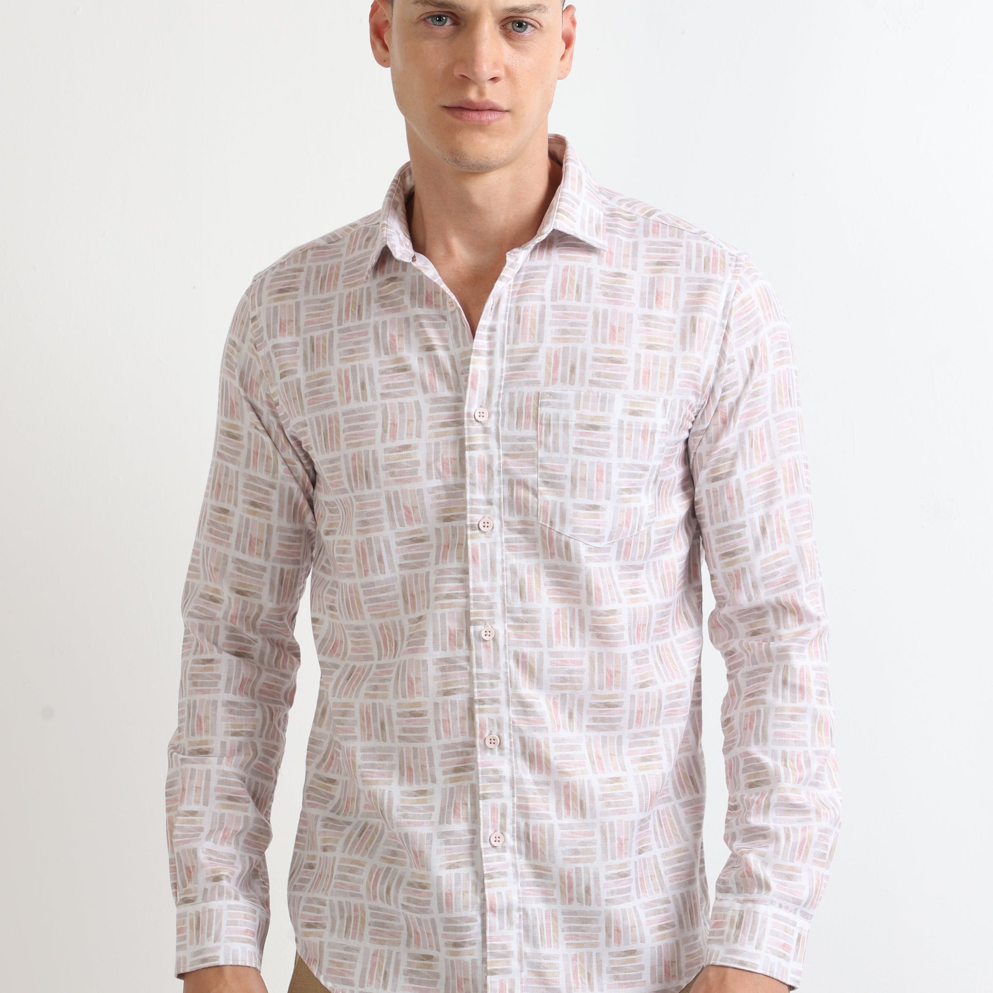 cream abstract men's digital printed shirt