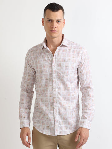 cream abstract men's digital printed shirt
