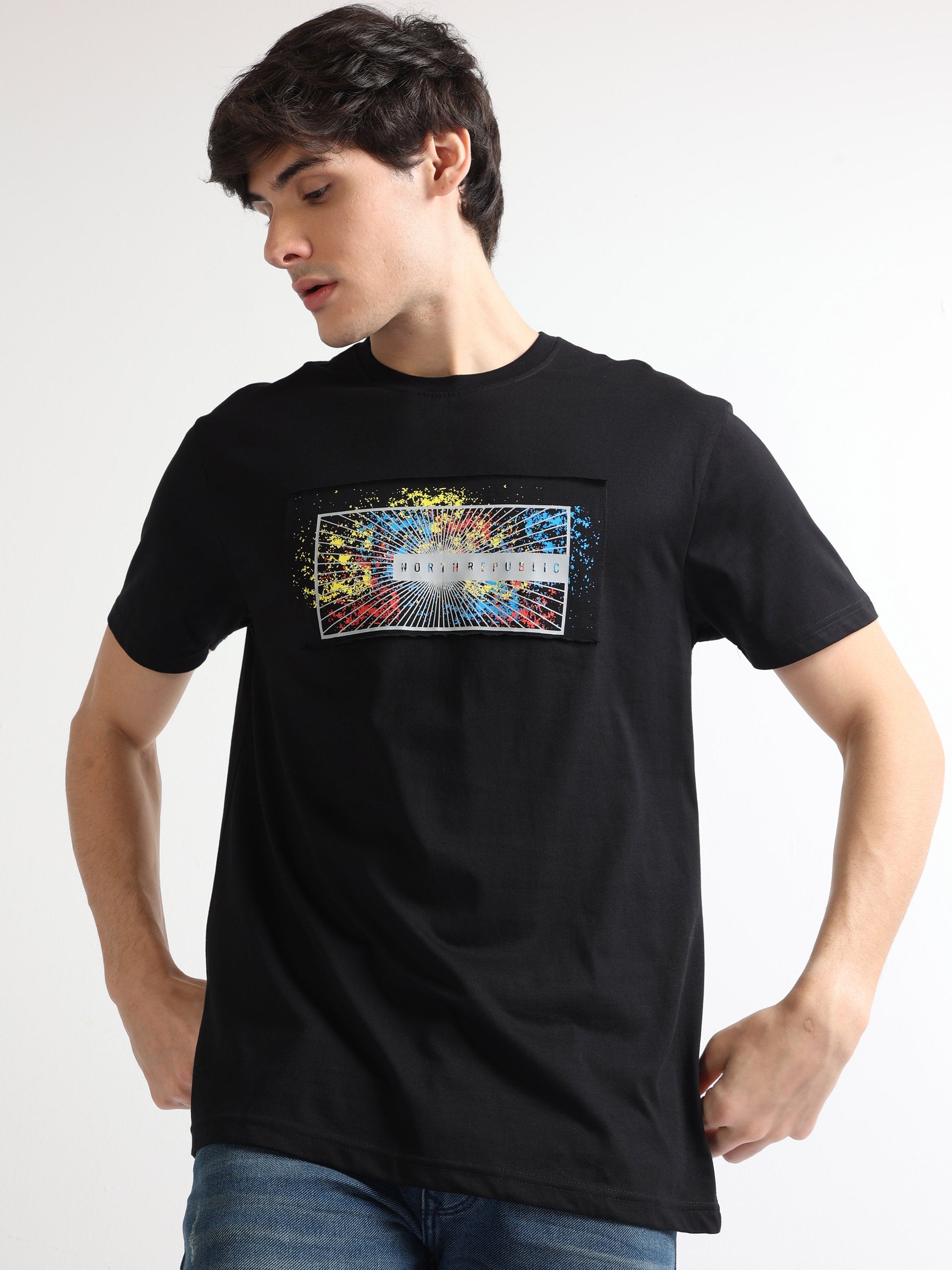 Black Abstract Graphic Printed T Shirt