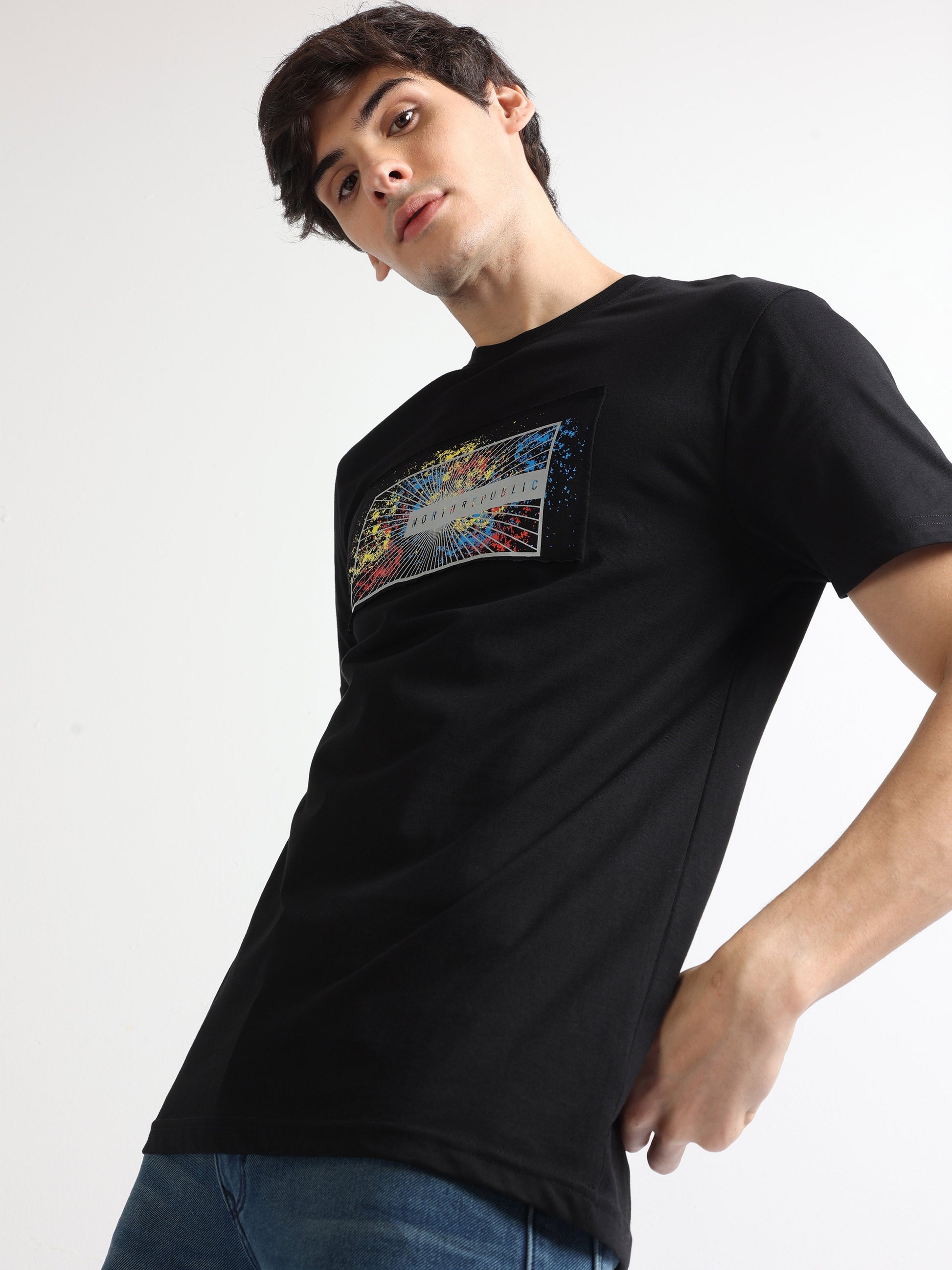 Black Abstract Graphic Printed T Shirt