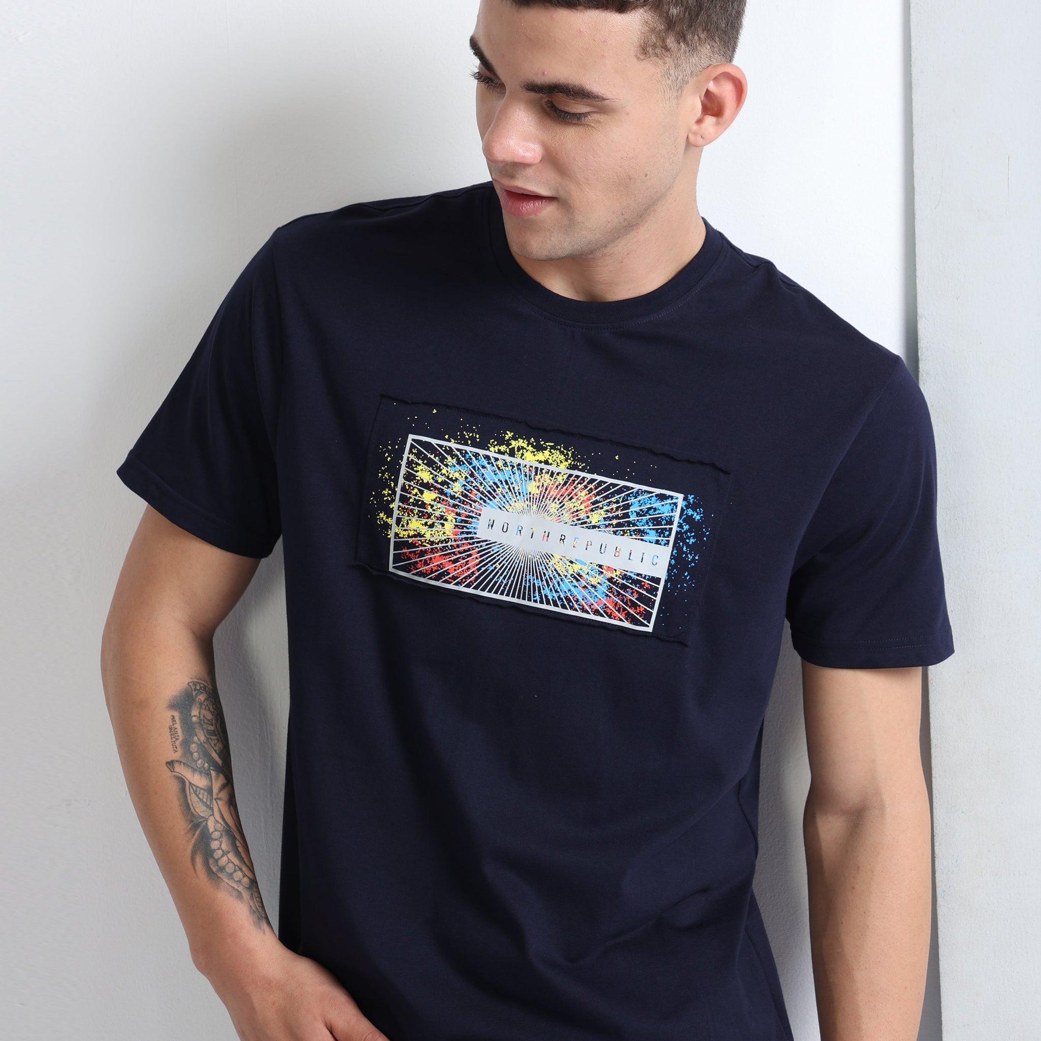 Navy Abstract Graphic Printed T Shirt