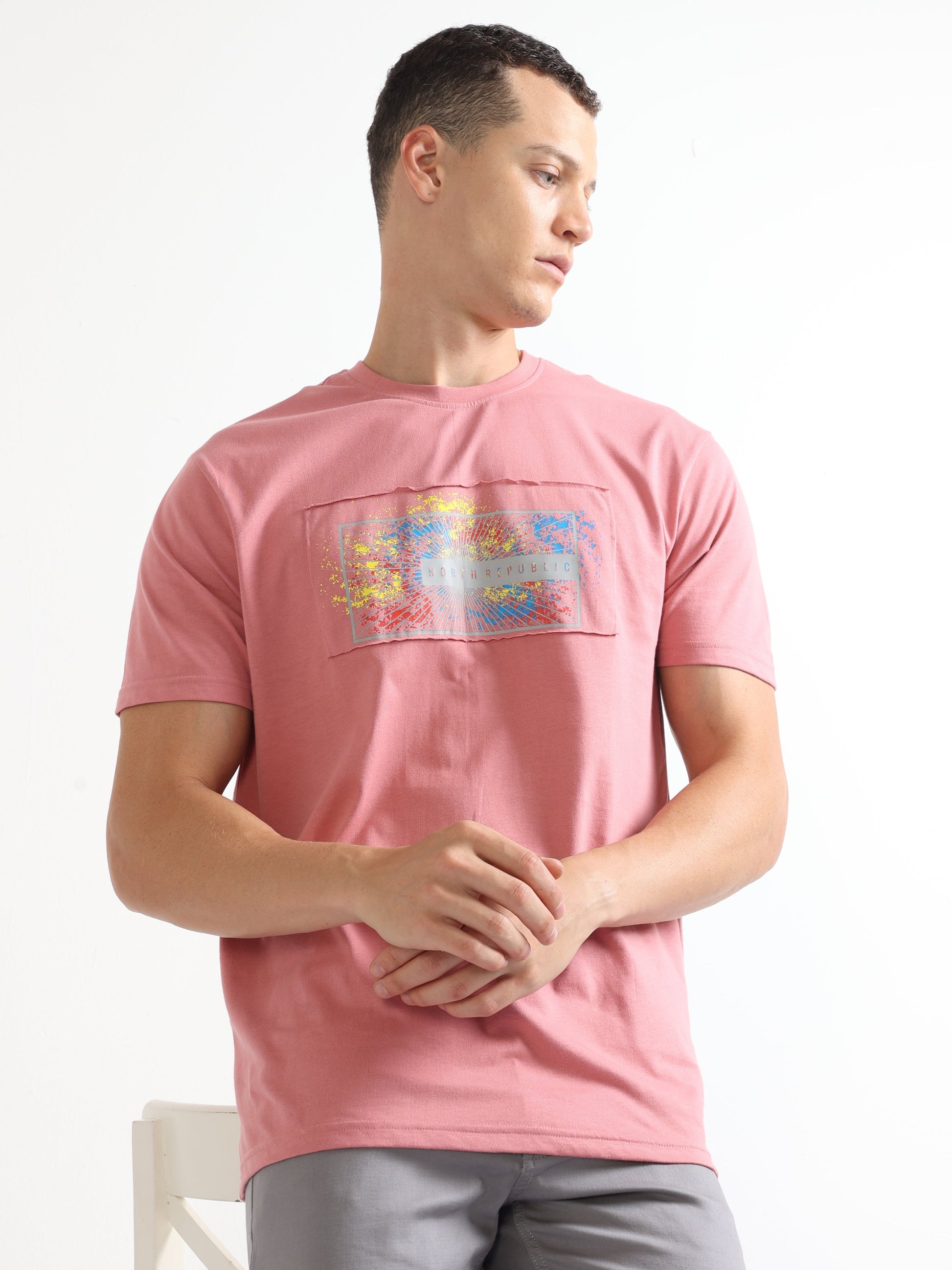 Pink Abstract Graphic Printed T Shirt