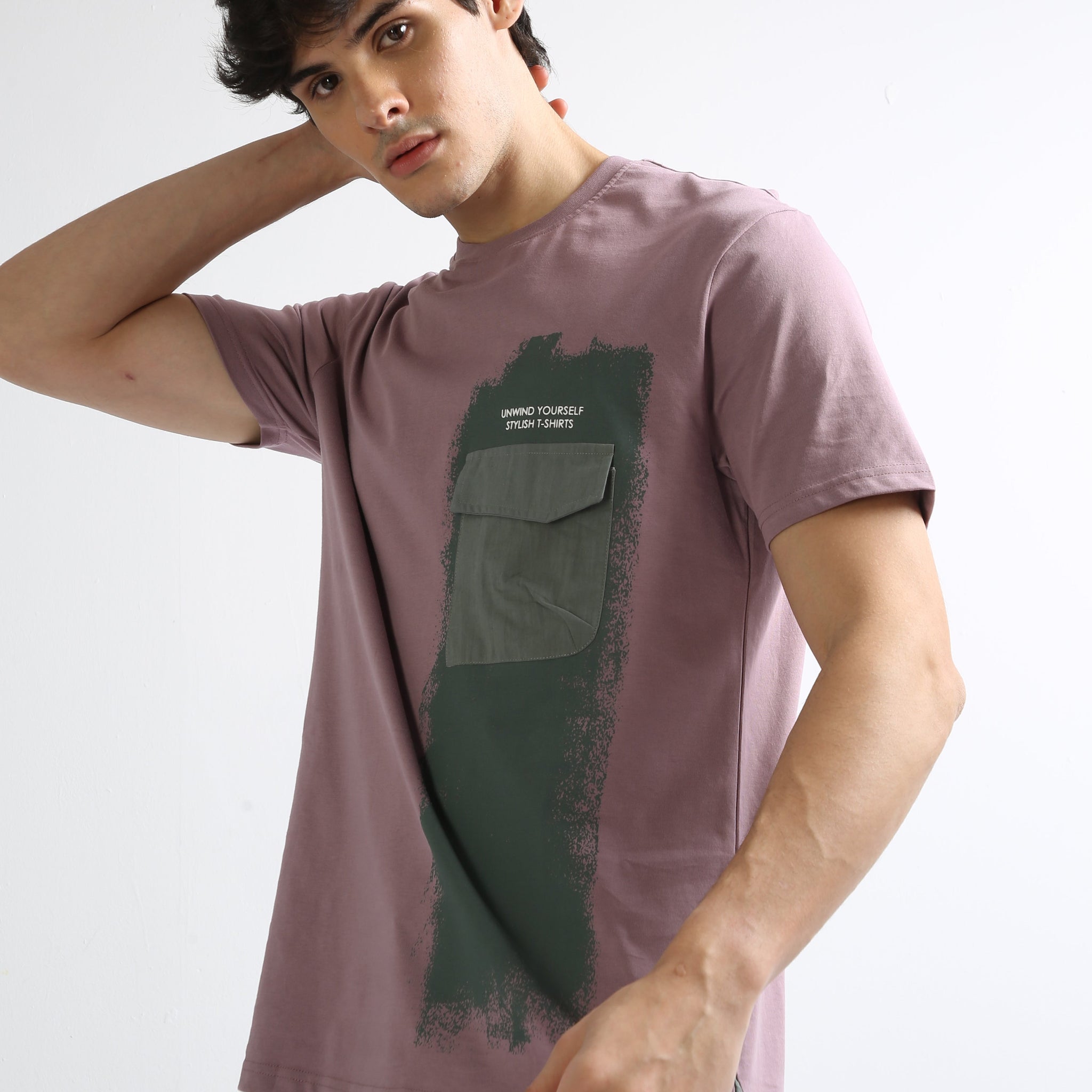 Buy Abstract Print Crew Neck T-Shirt With Utility Pocket Online.