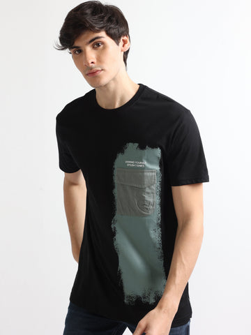 Buy Abstract Print Crew Neck T-Shirt With Utility Pocket Online
