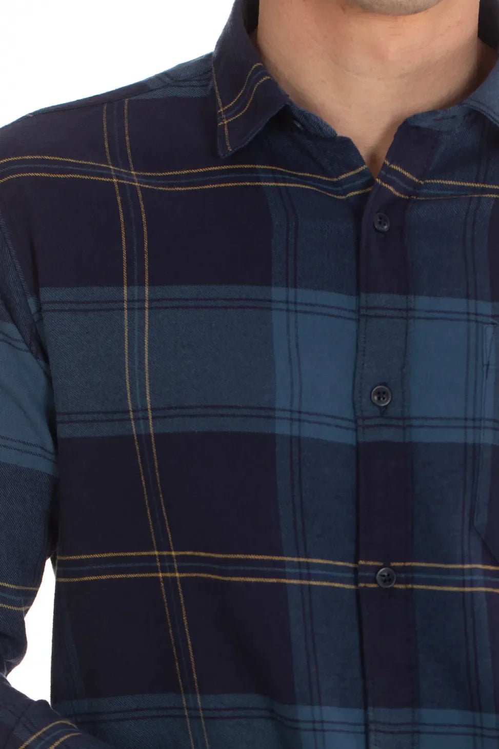 blue brushed twill flannel men's checked shirt