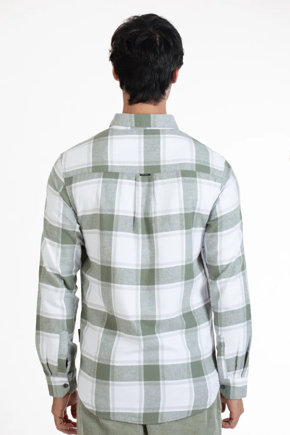 white & black brushed twill flannel checked shirt