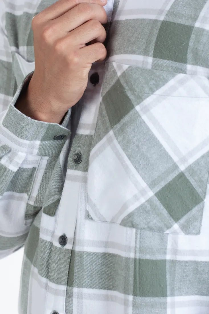 white & black brushed twill flannel checked shirt