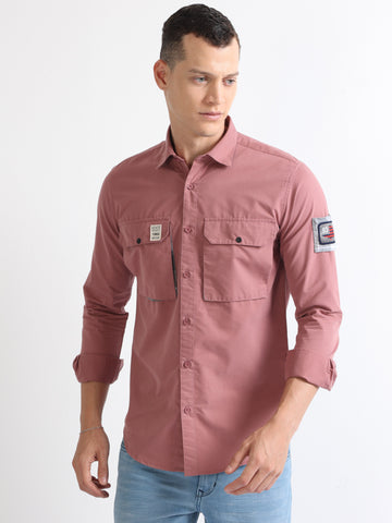  rust cargo double pocket twill plain shirt