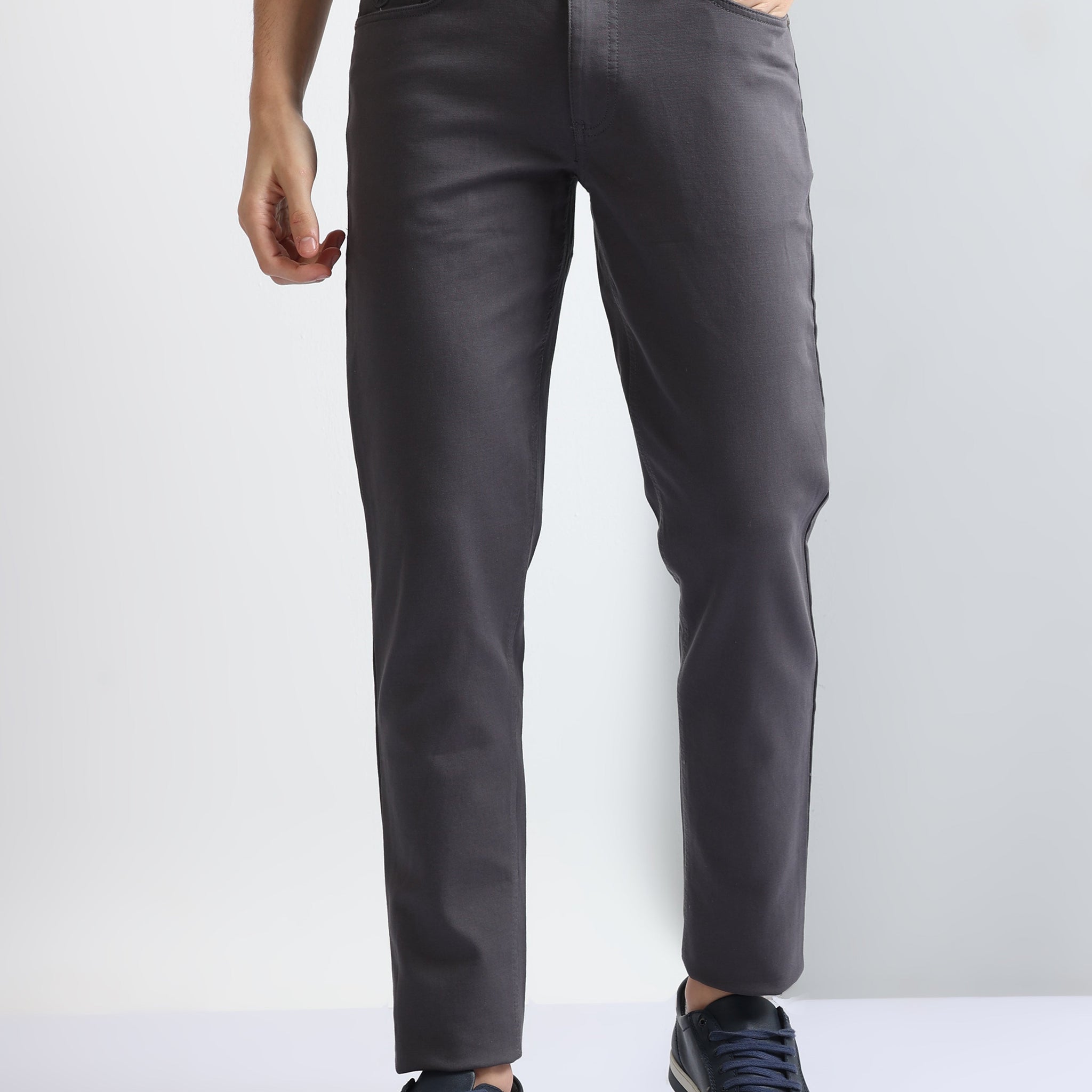 Charcoal Casual Cotton Stretch Men's Trousers