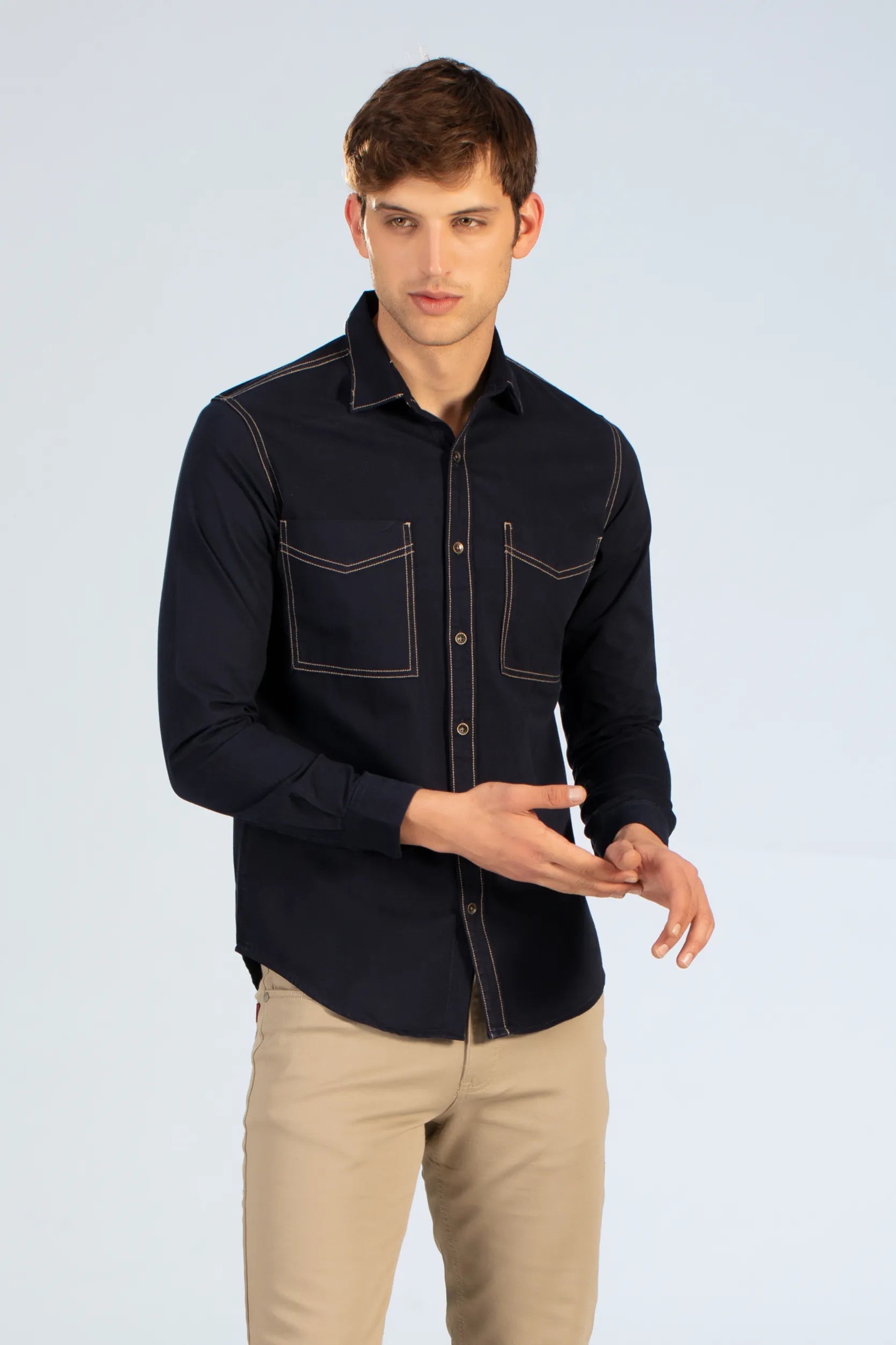 Buy Casual Double Pocket Twill Shirt Online.