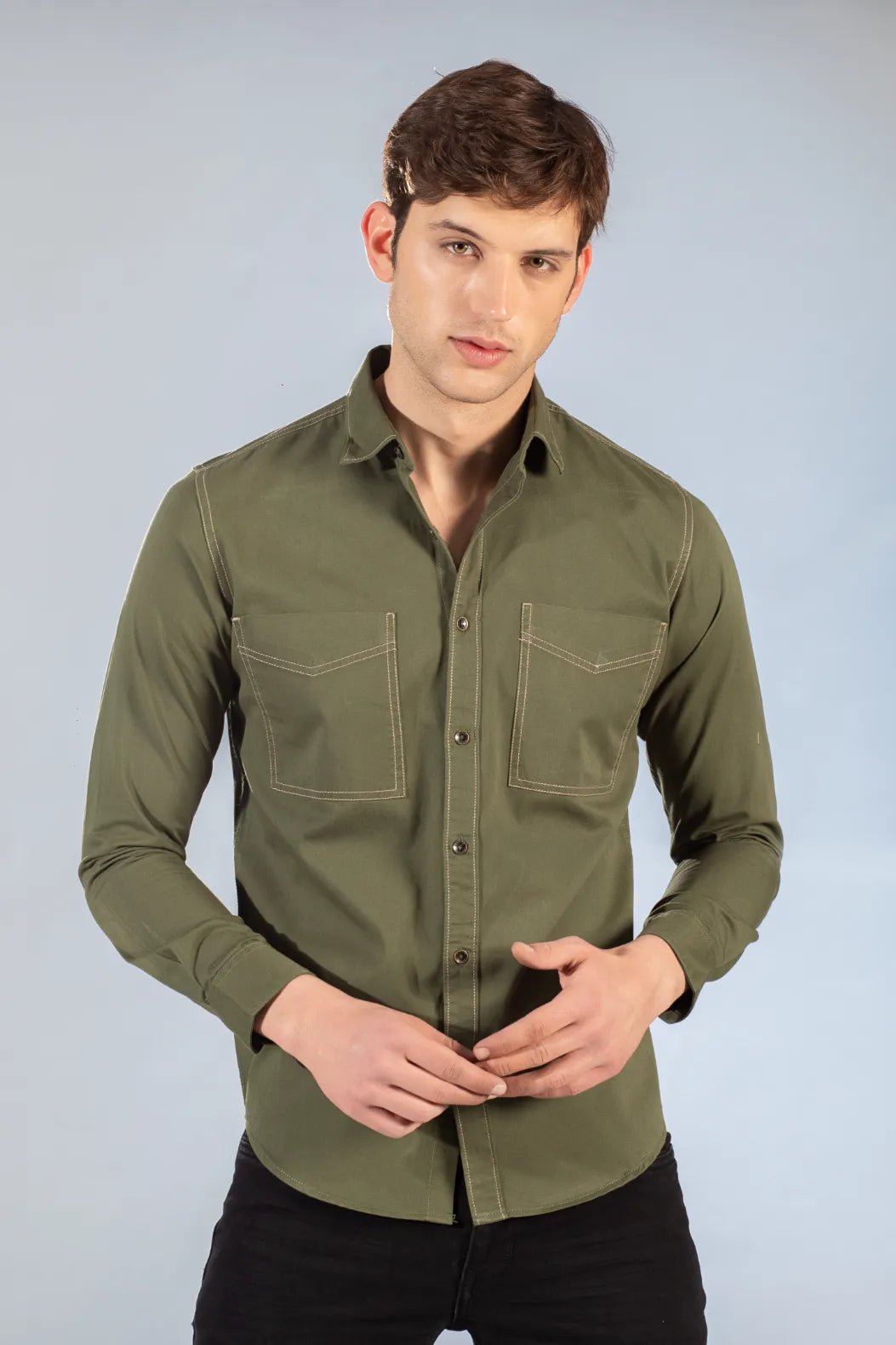 Plain Satin Shirt - Mehandi Green – Byzantic