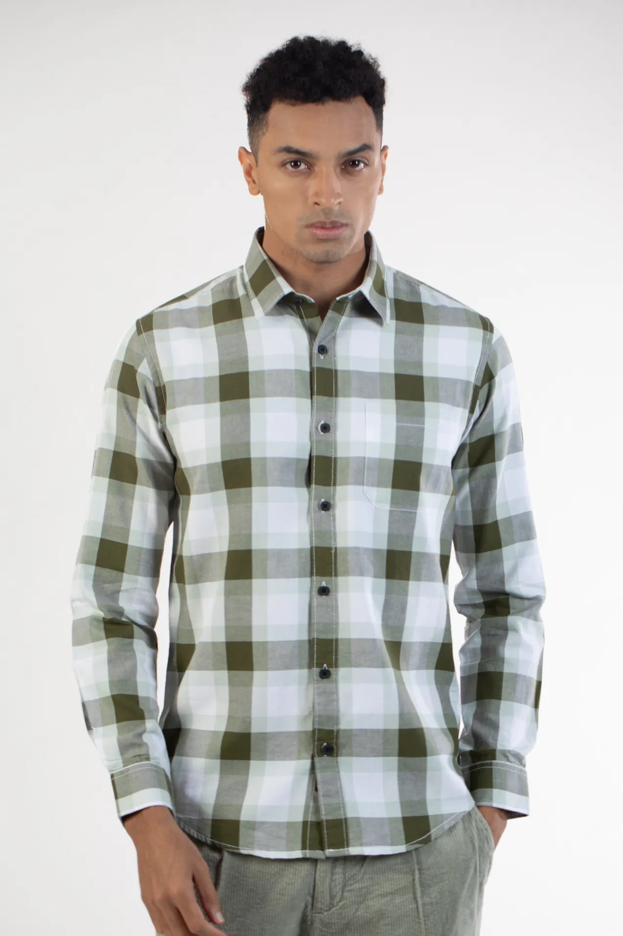 Green Flannel Oxford Checked Shirt