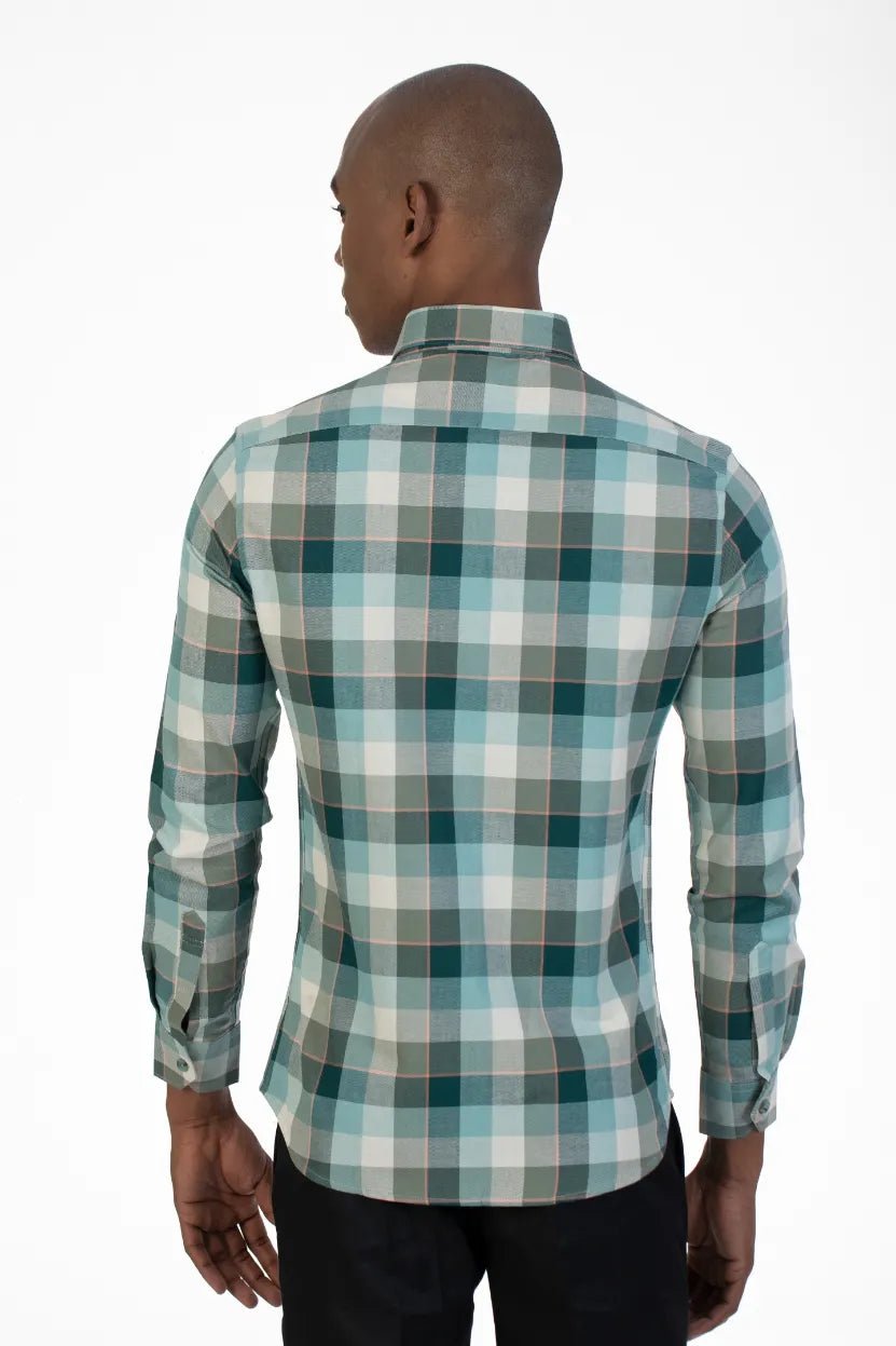 Green Single Pocket Oxford Checked Shirt