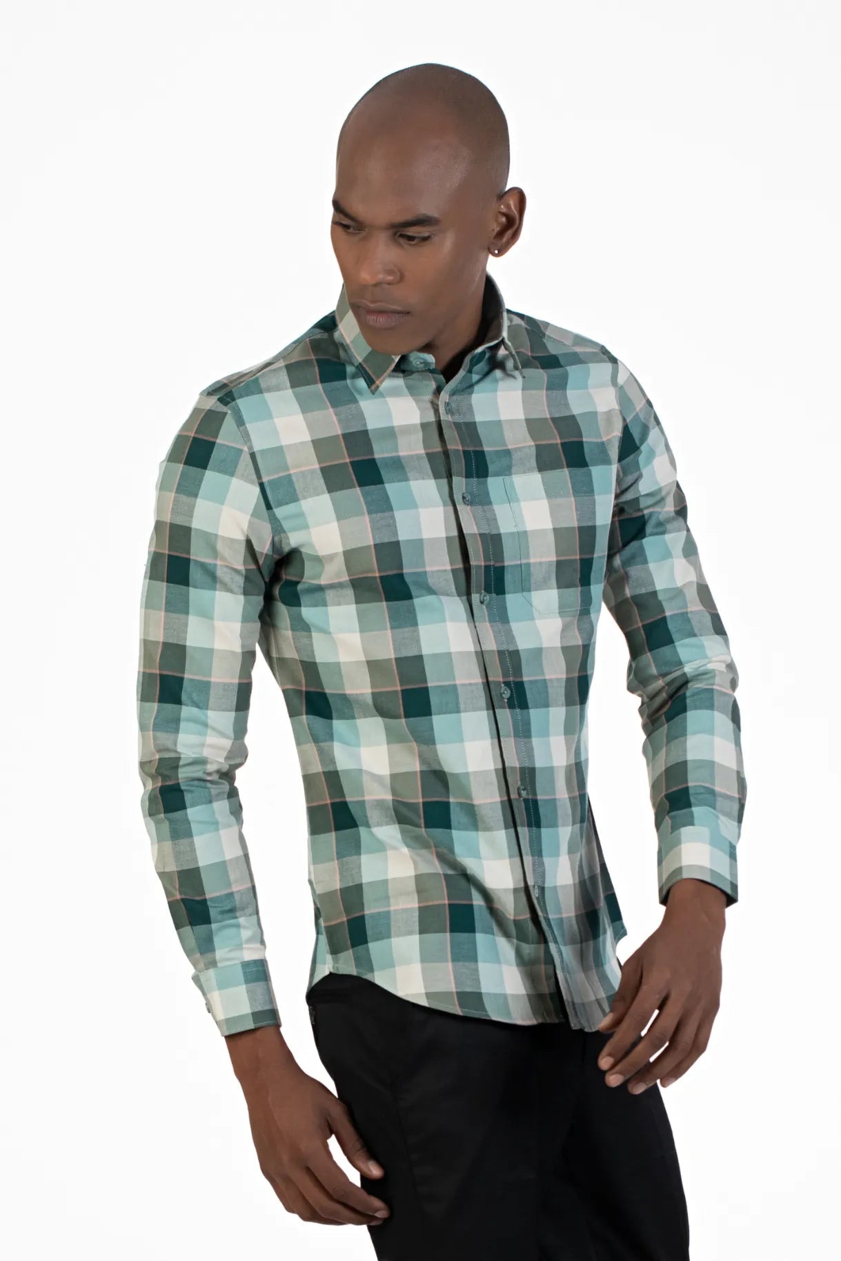 Green Single Pocket Oxford Checked Shirt