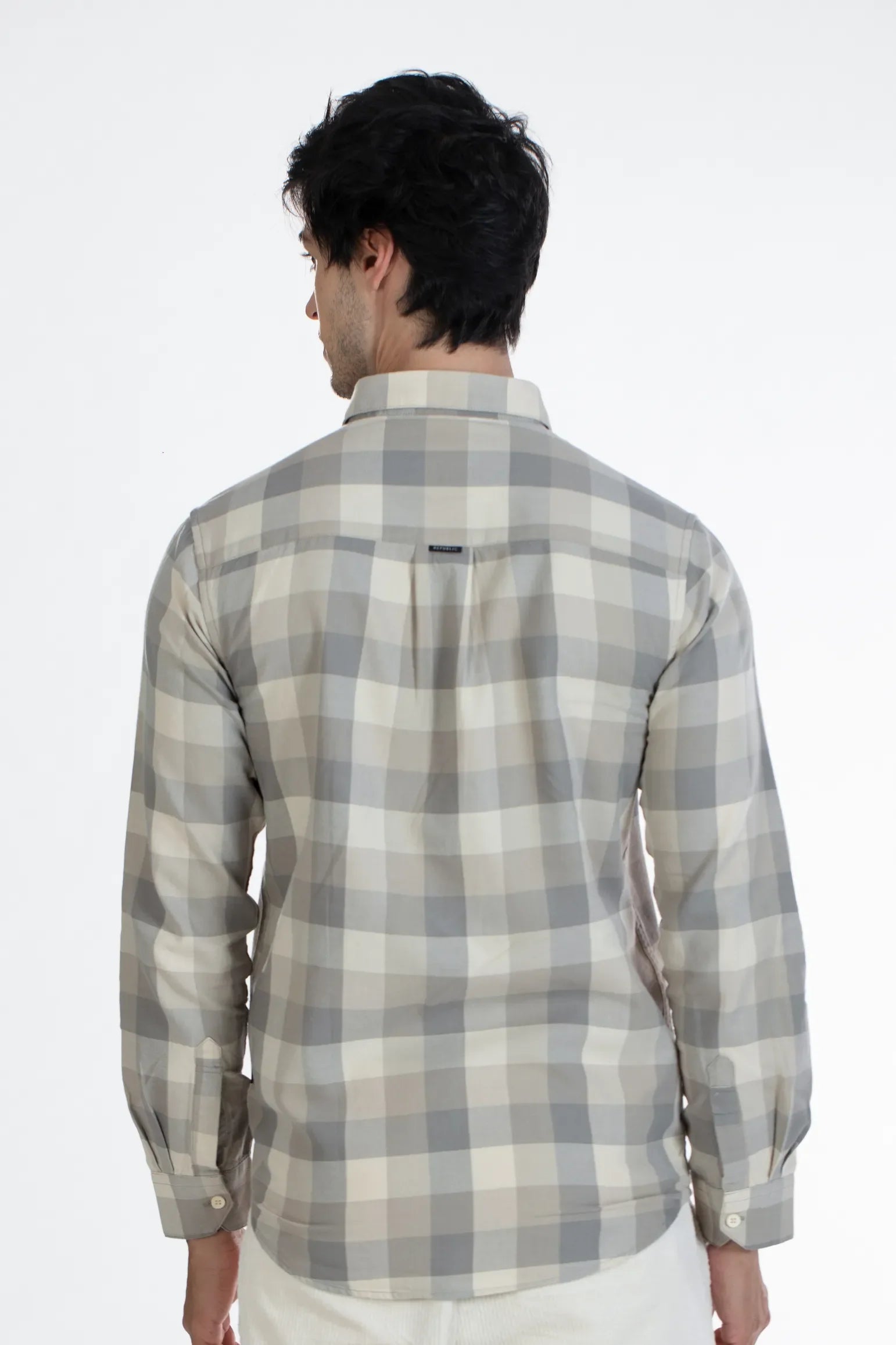 Beige Checkerboard Double Pocket Men's Checked Shirt