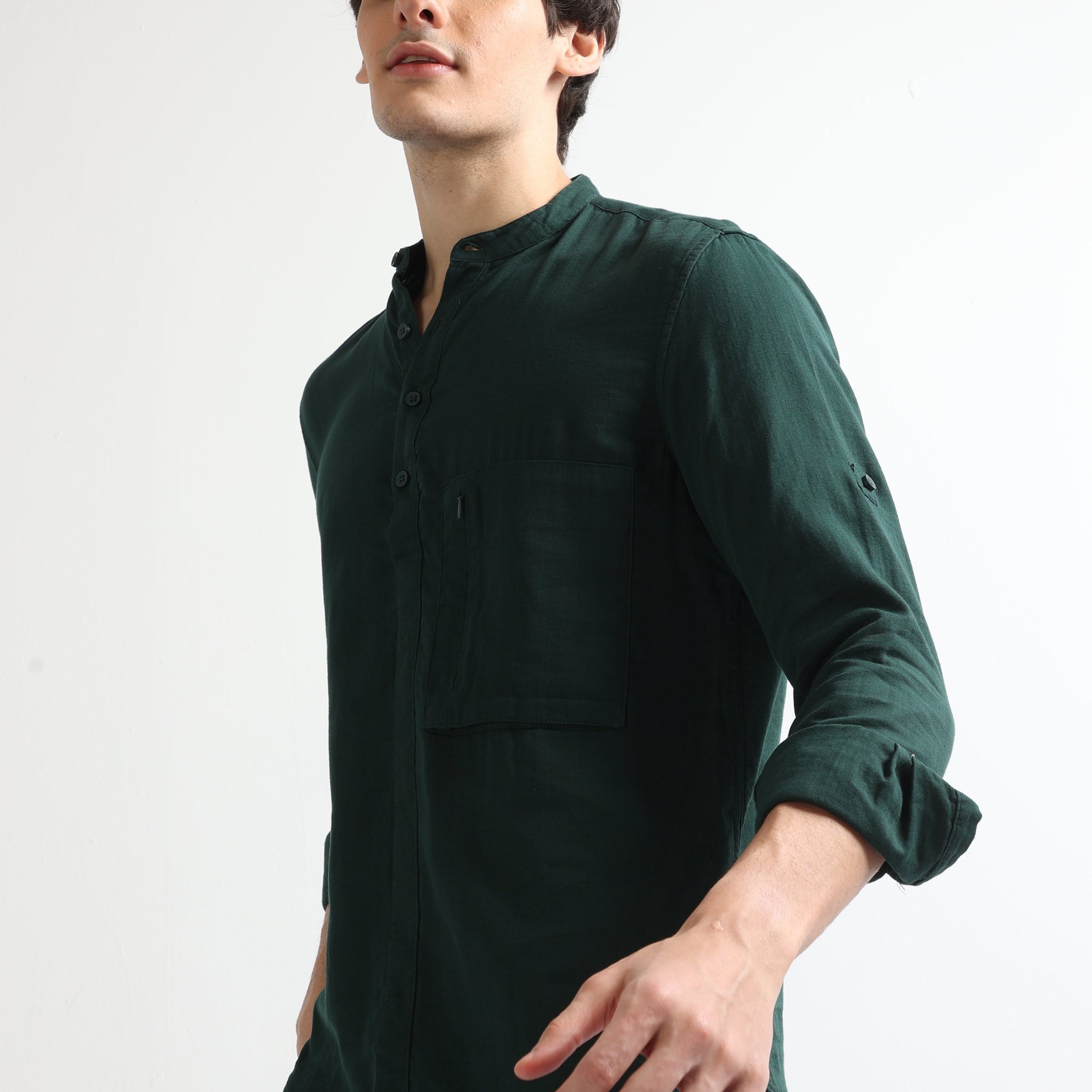 Buy Chinese Collar Brushed Stylish Shirt Online.