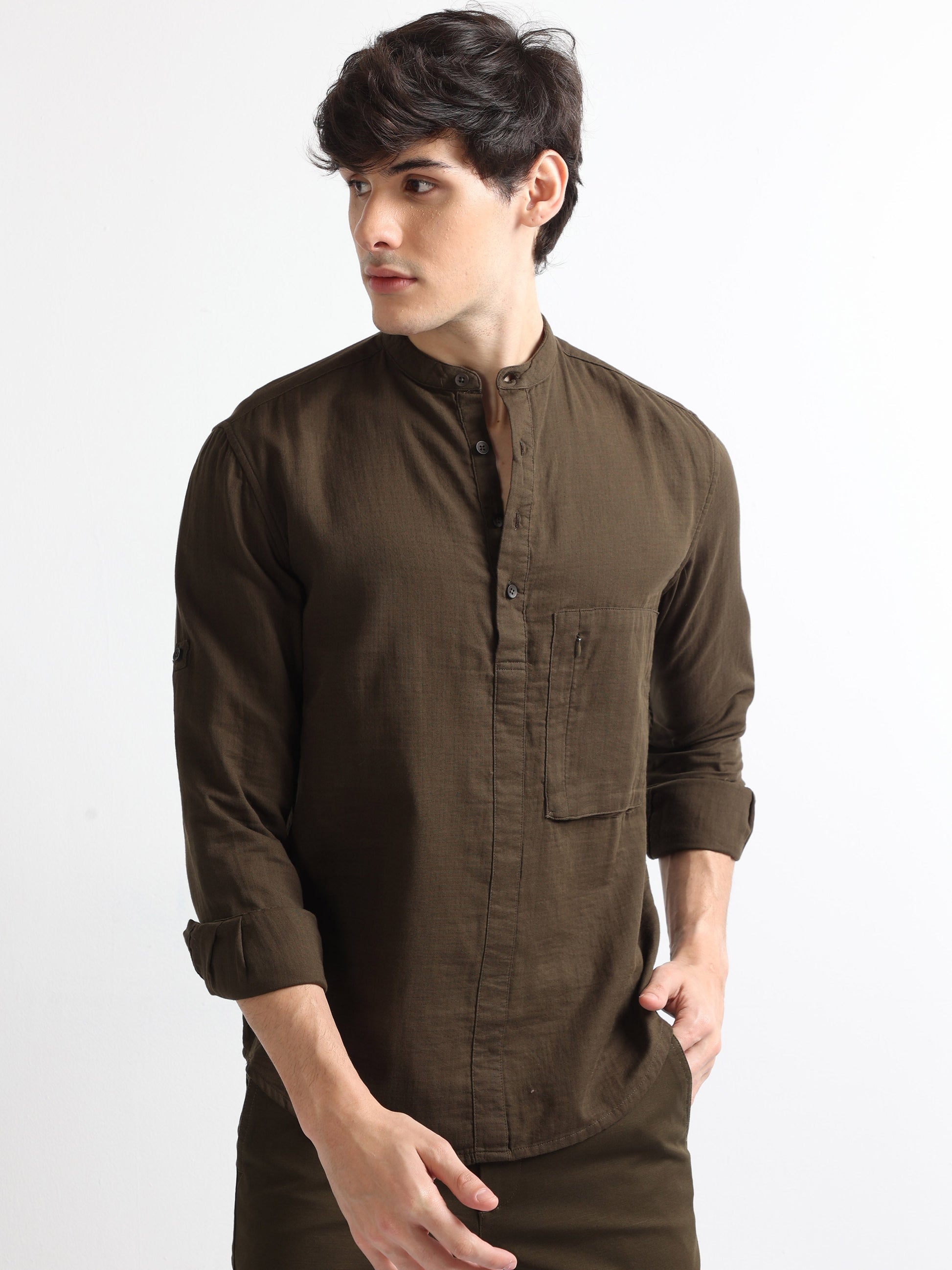 Buy Chinese Collar Brushed Stylish Shirt Online.