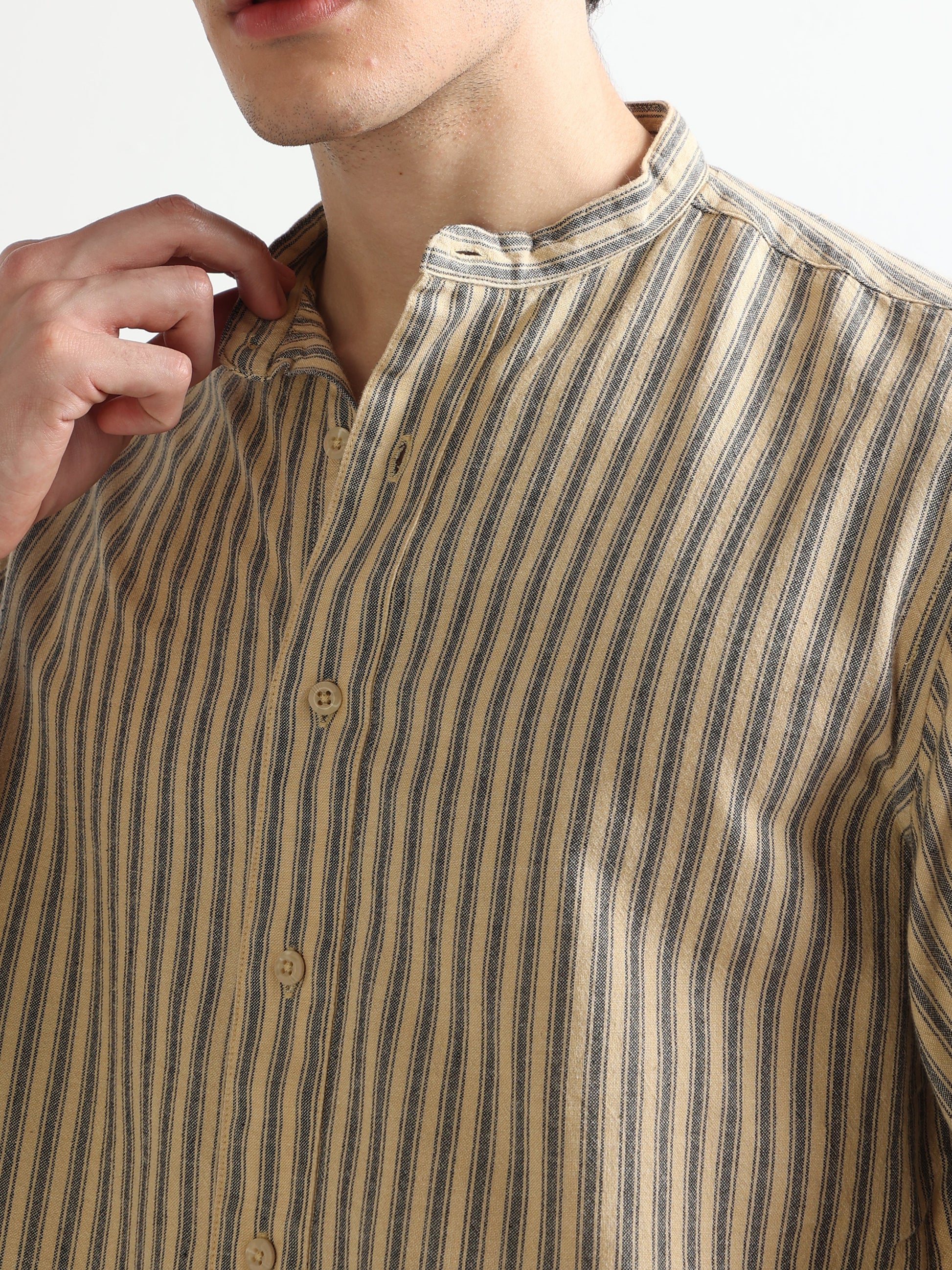 Buy Chinese Collar Full Sleeve Striped Shirt Online.