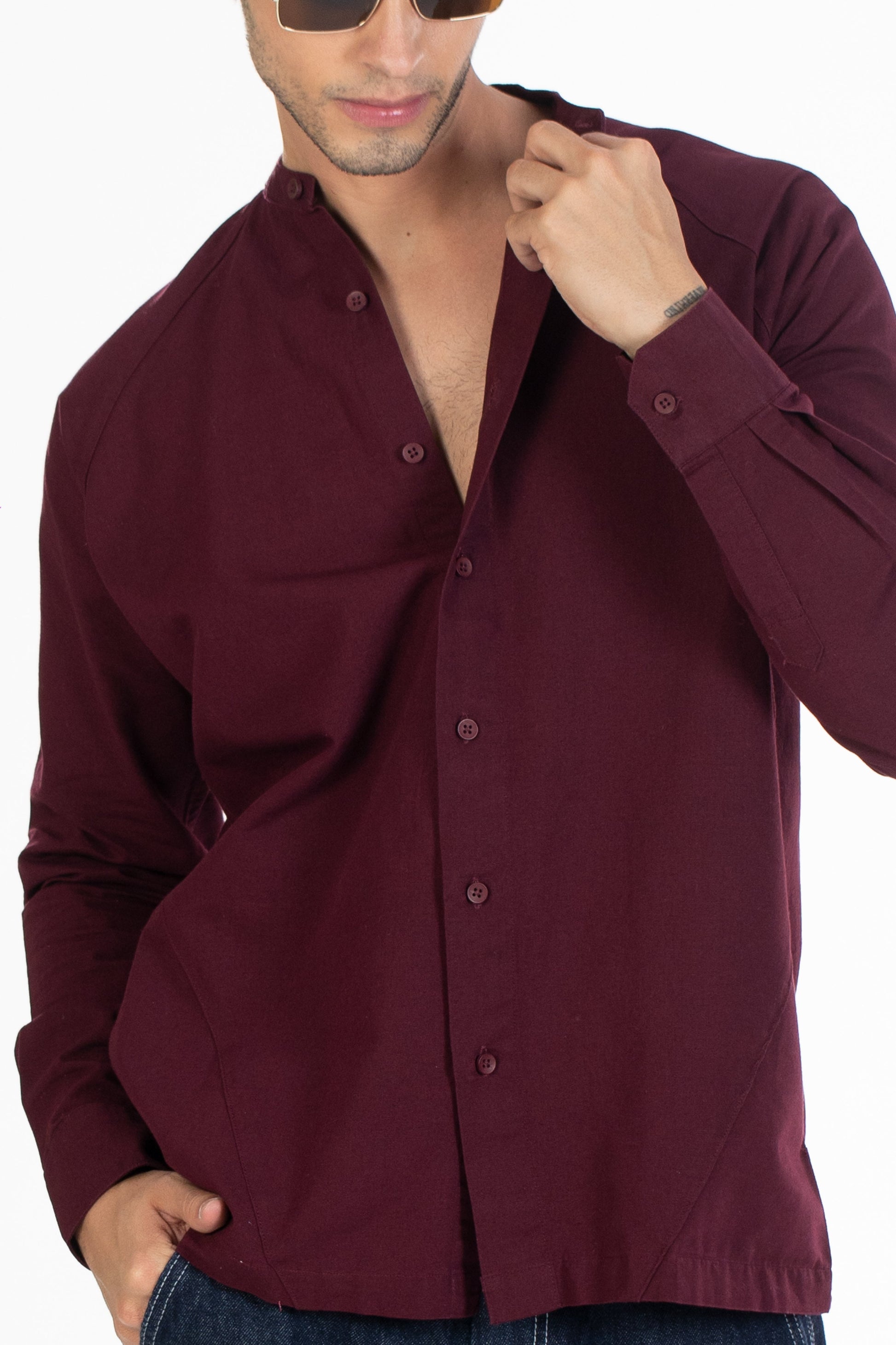 Buy Chinese Collar Giza Jute Cotton Shirt Online.