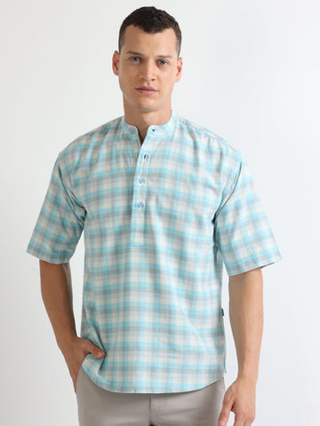 Buy Chinese Collar Half Sleeve Checked Shirt Online.