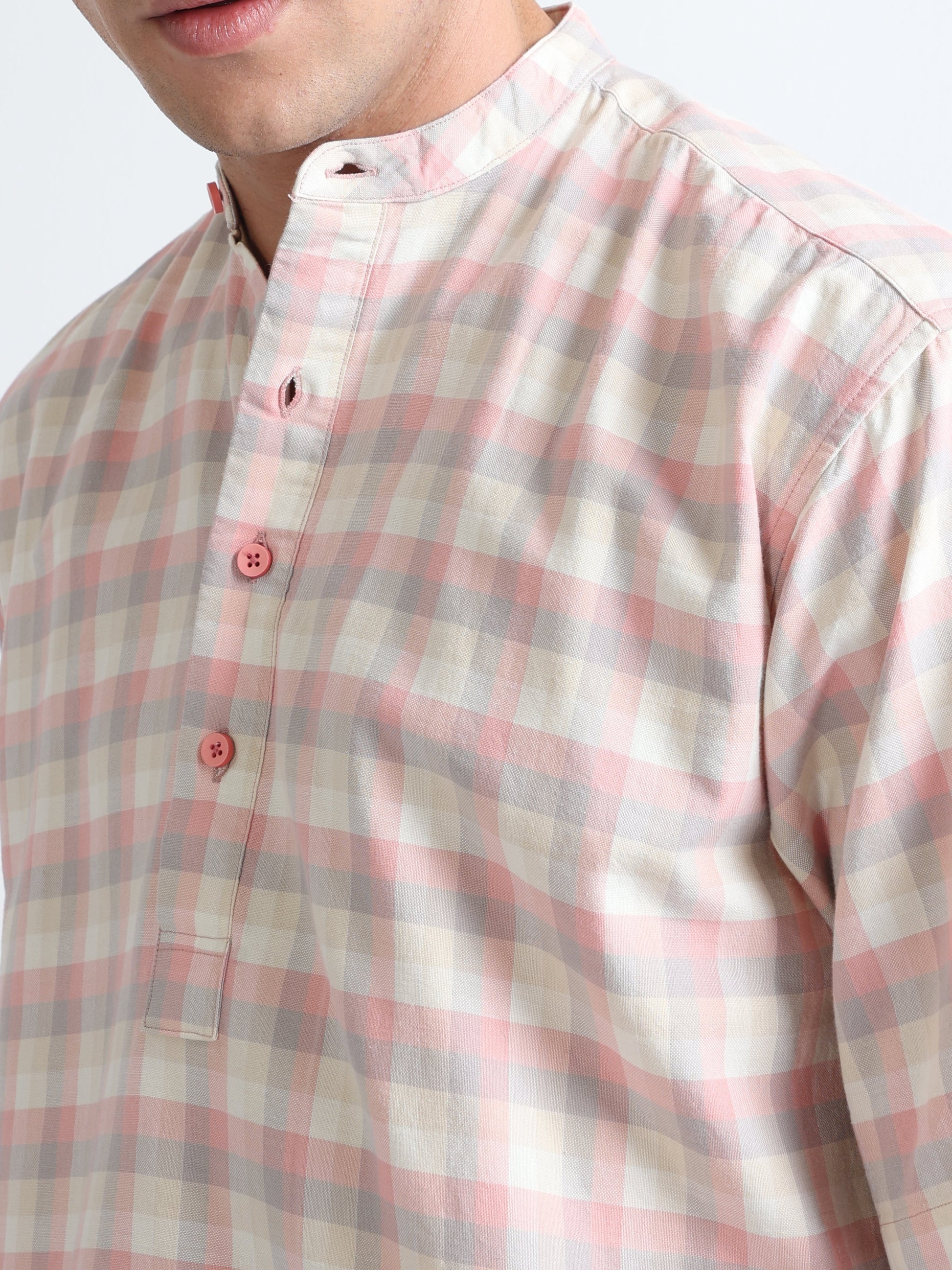 Buy Chinese Collar Half Sleeve Checked Shirt Online.