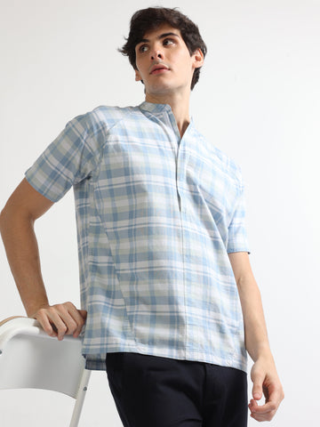 Buy Chinese Collar Natural Colour Checked Shirt Online.