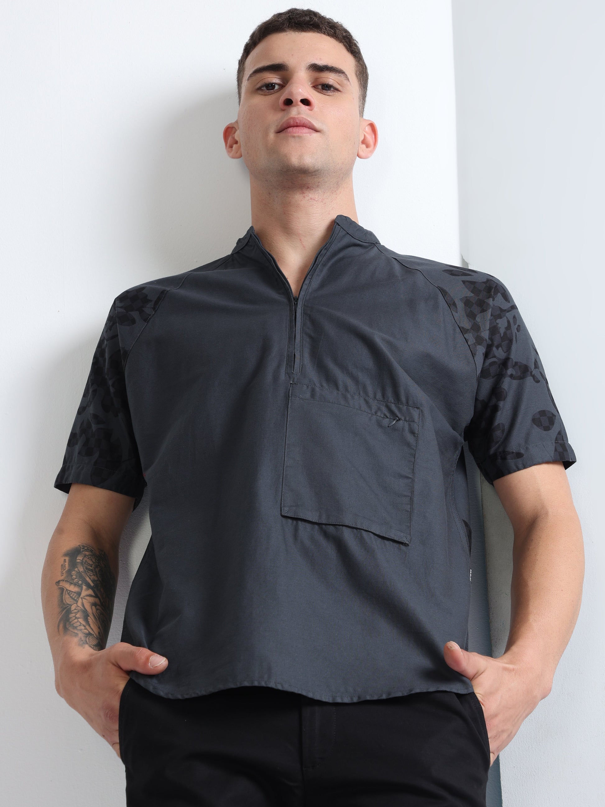 Buy Chinese Collar Raglan Sleeve Stylish Shirt Online.