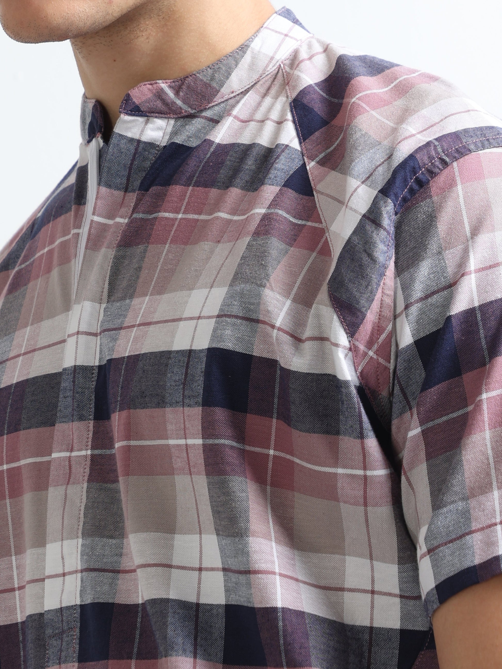 Buy Chinese Collar Self Mix Checked Shirt Online.