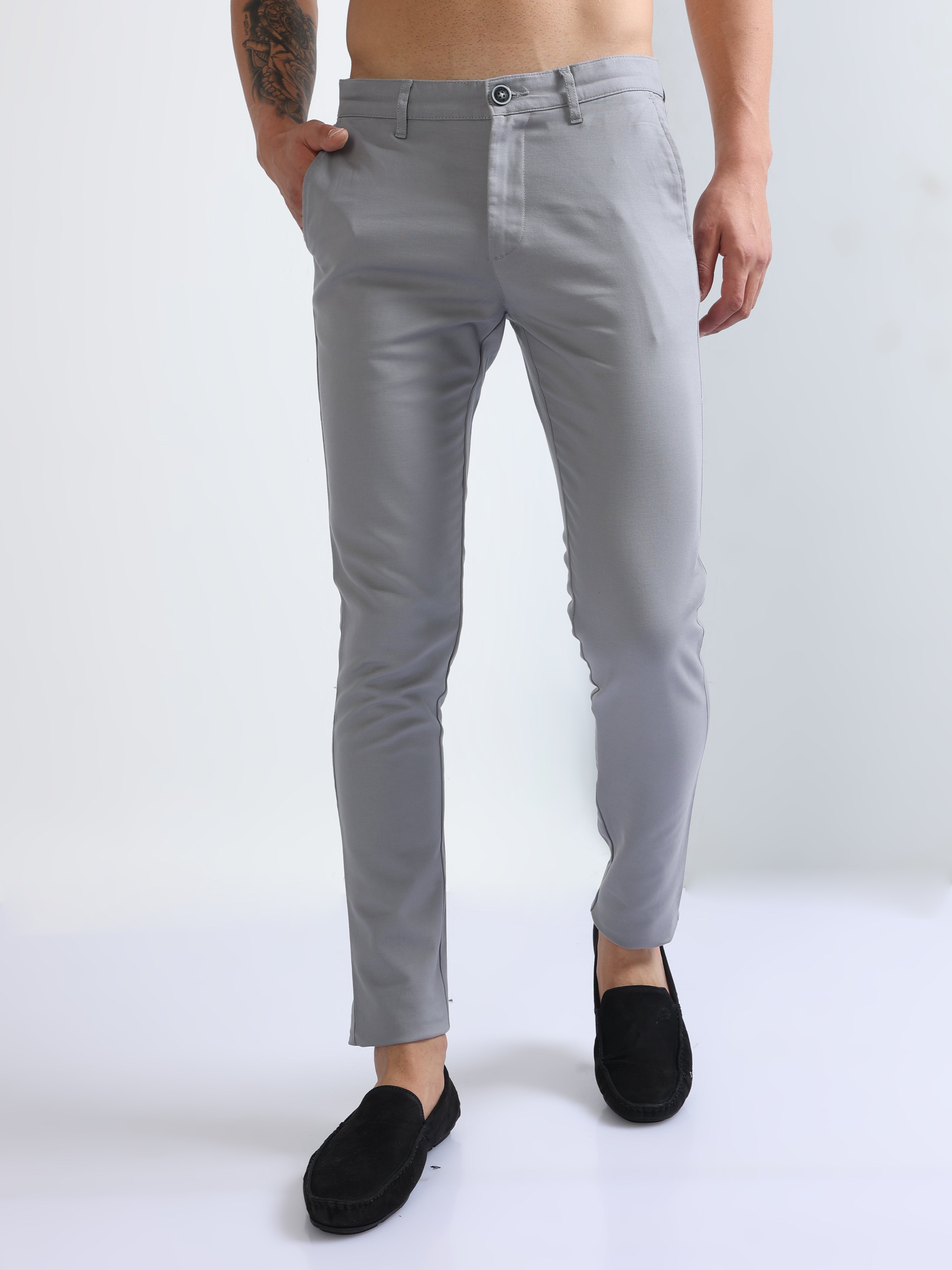 Buy Pista Green Cotton Stretch Men's Tapered Fit Trousers