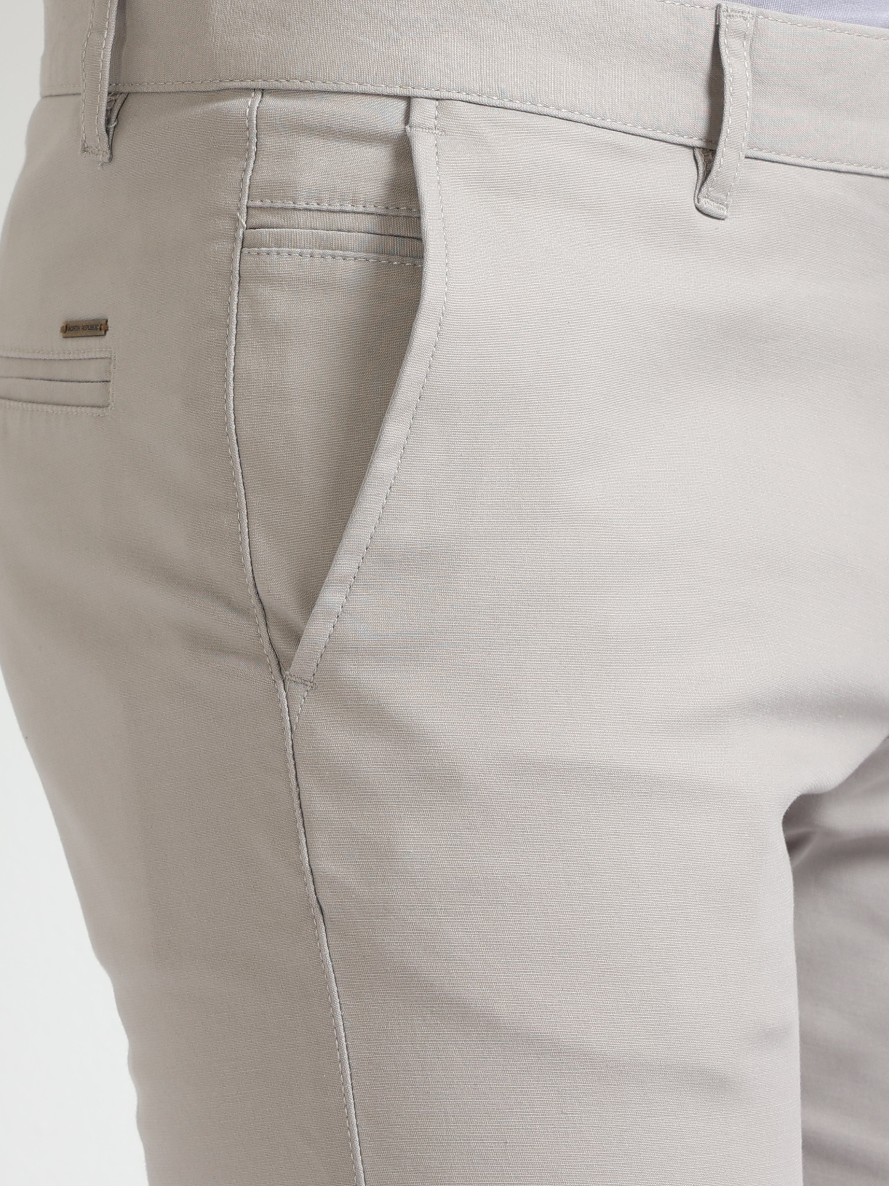 BASICS TAPERED FIT SEPIA BROWN COTTON STRETCH TROUSERS-23BTR50302