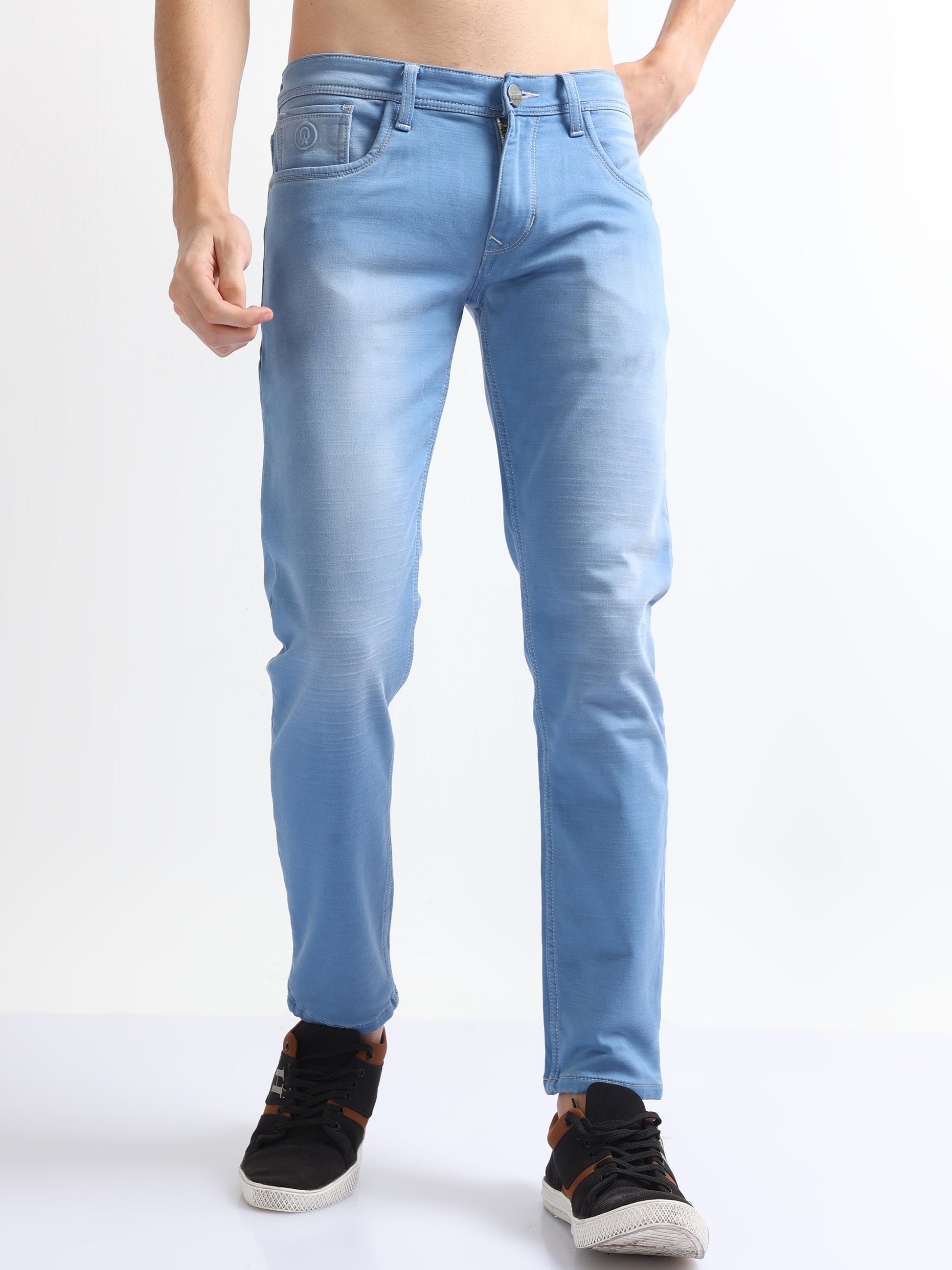 Blue Colored Textured Men's Jeans