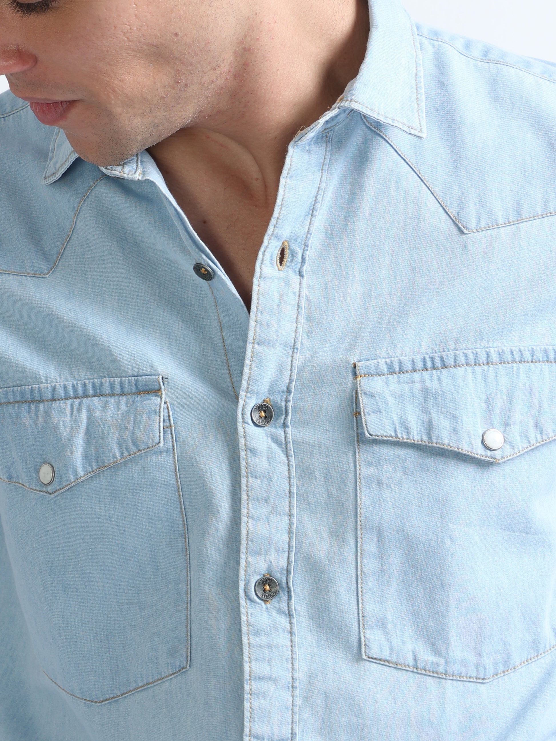 Buy Cool Blue Contrast Thread Double Pocket Shirt Online.