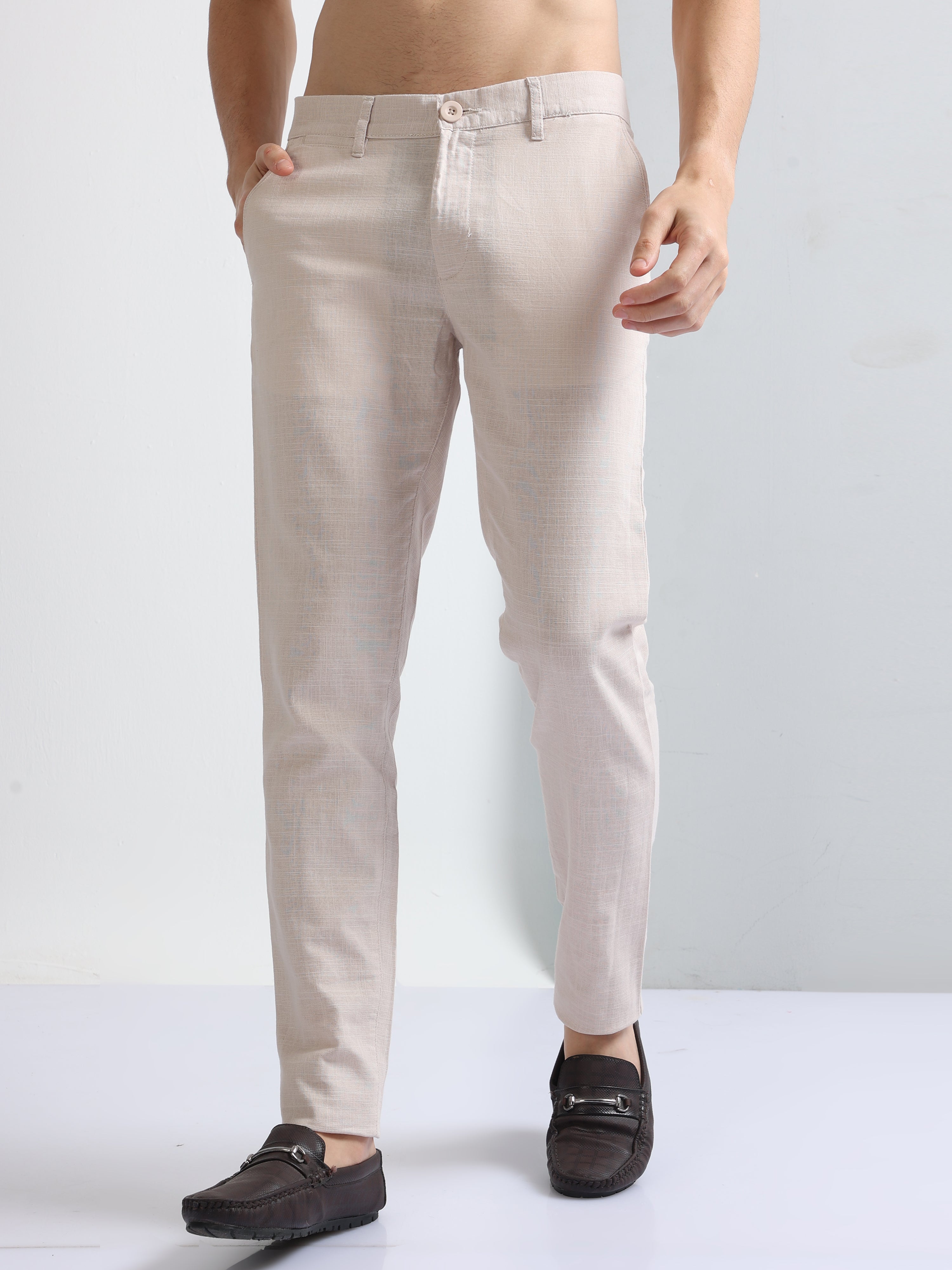 Buy Peach Premium Cotton-Linen Men's Trousers