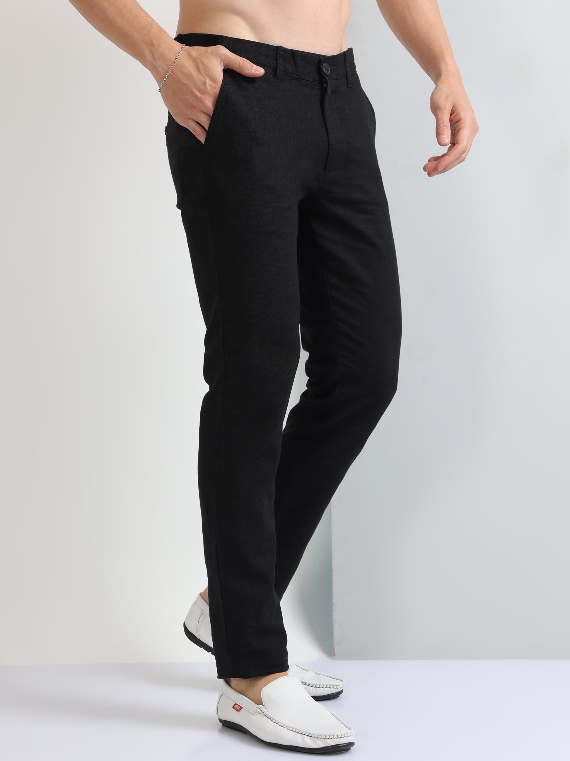 Black Premium Cotton-Linen Men's Trousers