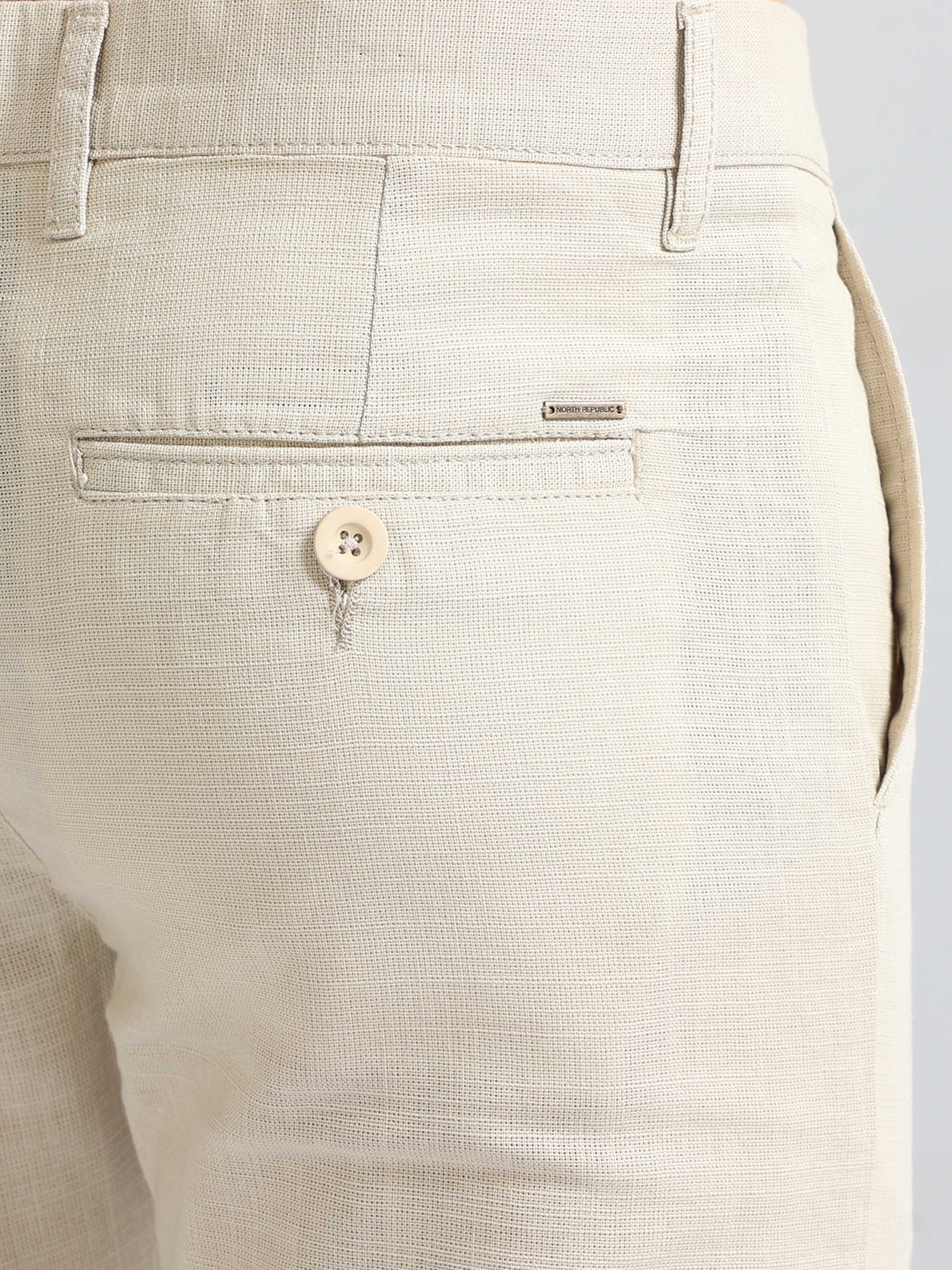 Regular Fit Linen-blend trousers - Light beige/Striped - Men | H&M HK
