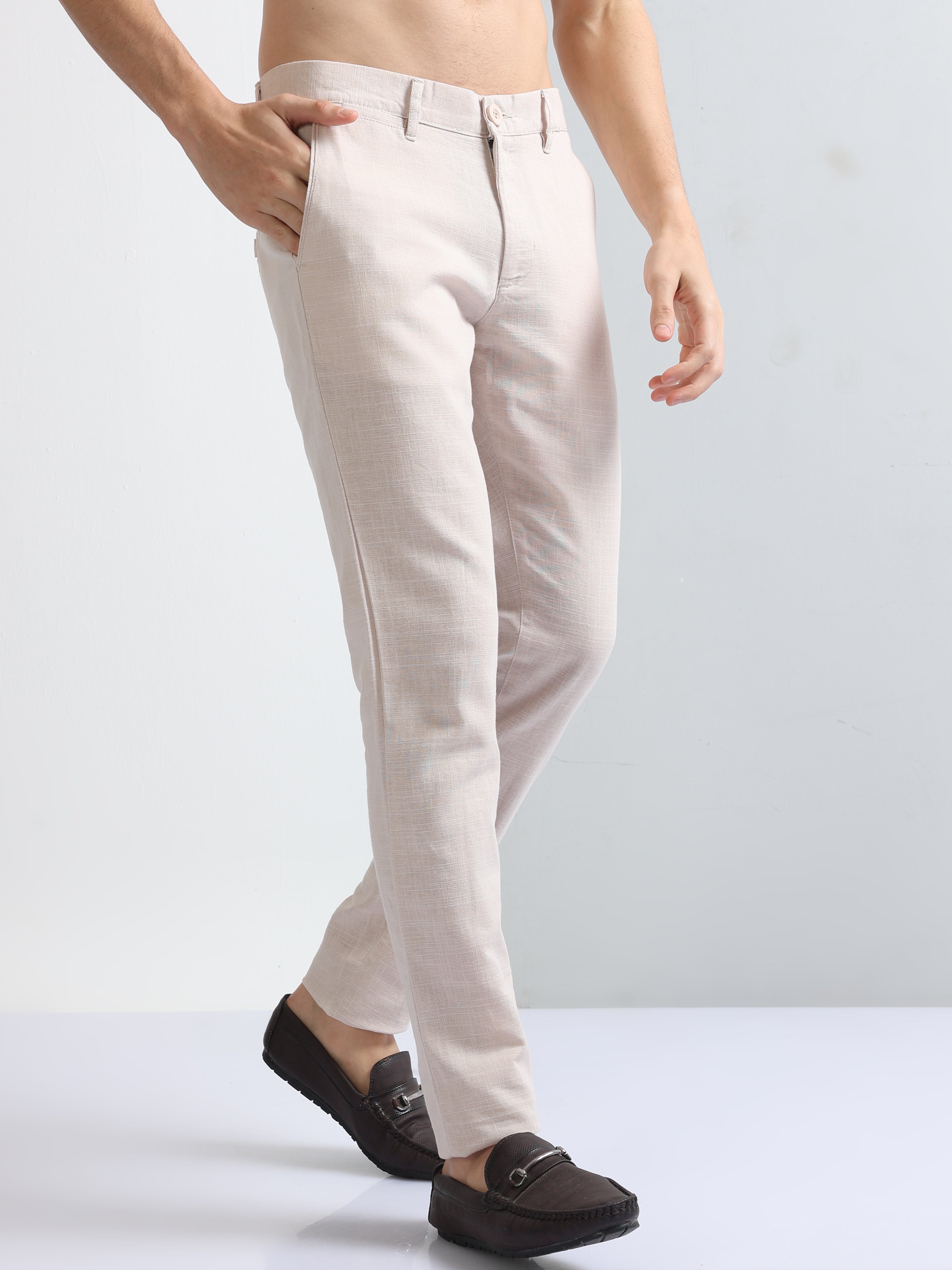 Formal Trouser: Shop Online Men Beige Cotton Blend Formal Trouser at Cliths