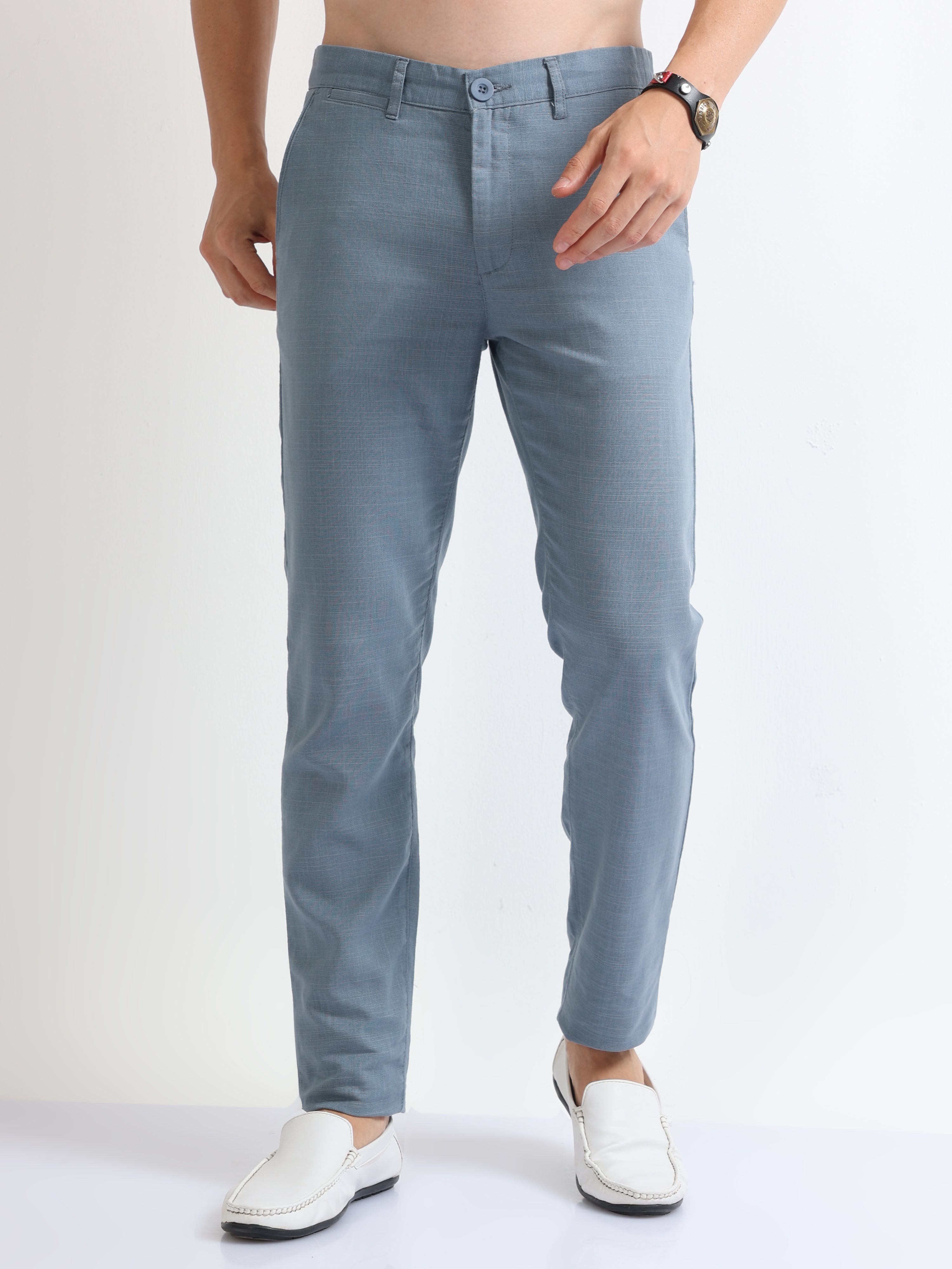 Buy Teal Premium Cotton Linen Men s Trousers North Republic