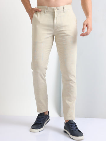 Beige Premium Cotton-Linen Men's Trousers