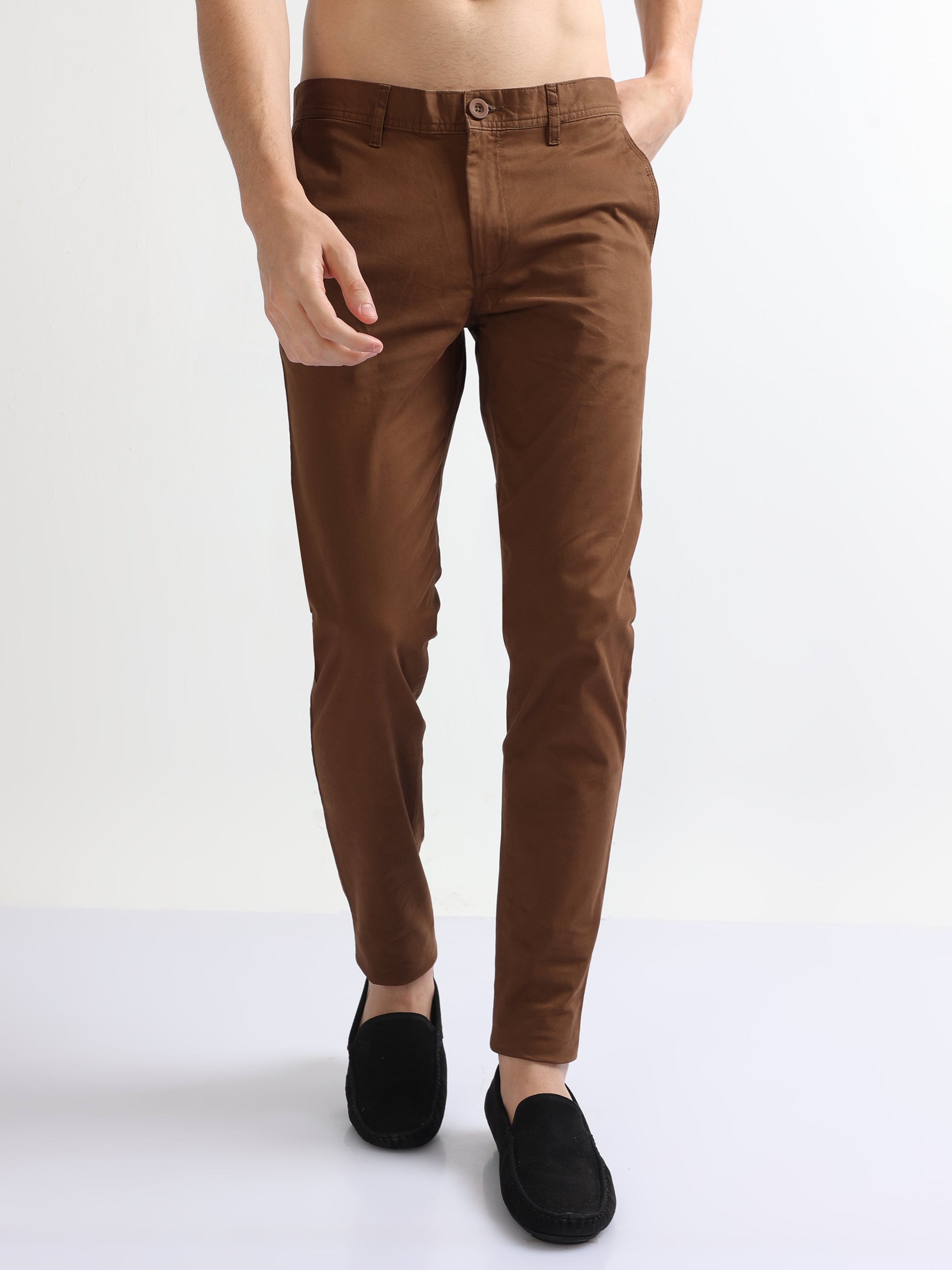 Brown Men's Cotton Twill Stretch Trousers
