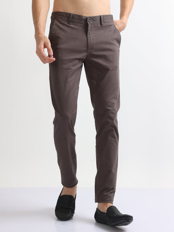 Grey Men's Cotton Twill Stretch Trousers