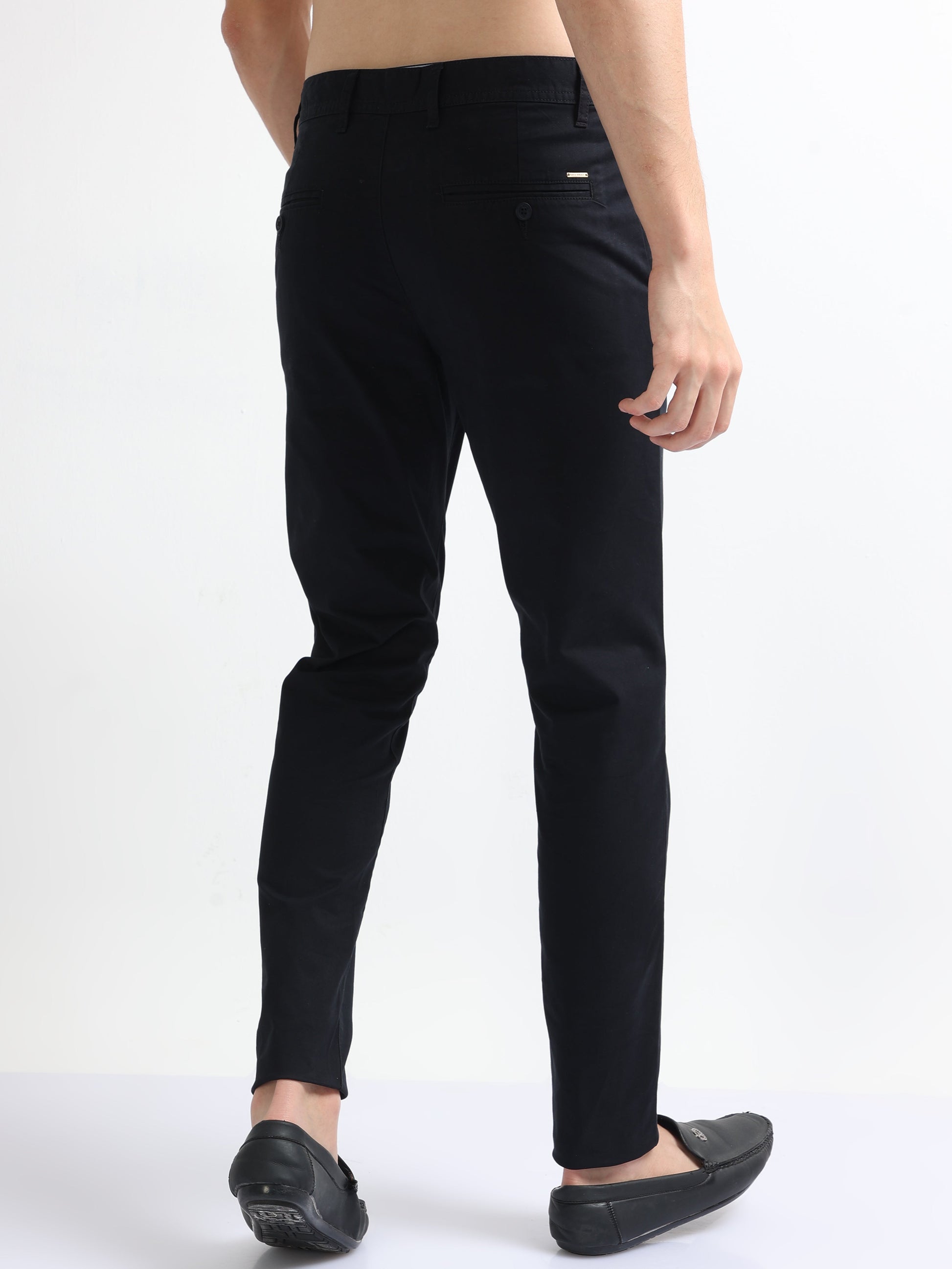 Black Men's Cotton Twill Stretch Trousers