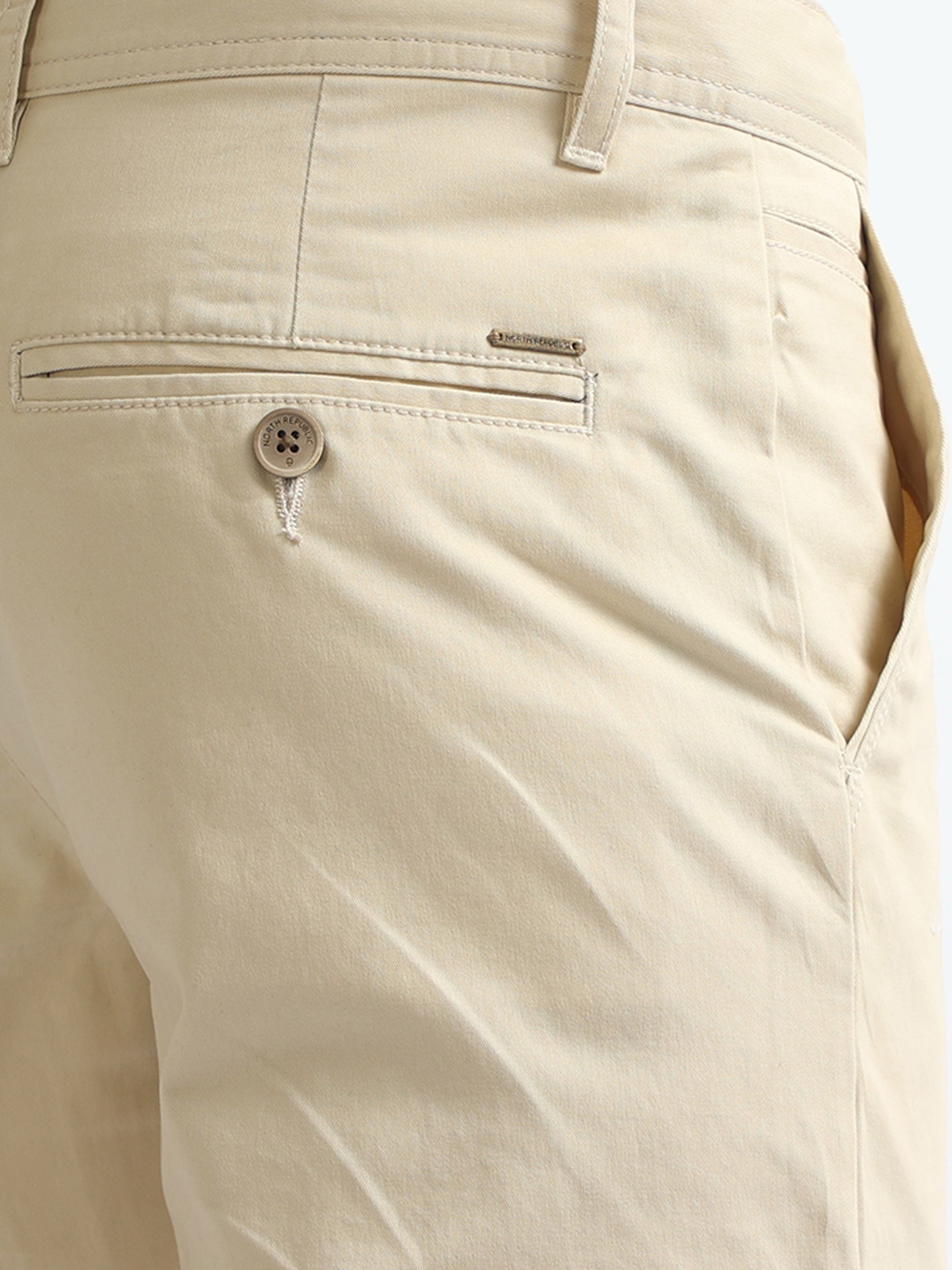 Light Beige Men's Cotton Twill Stretch Trousers